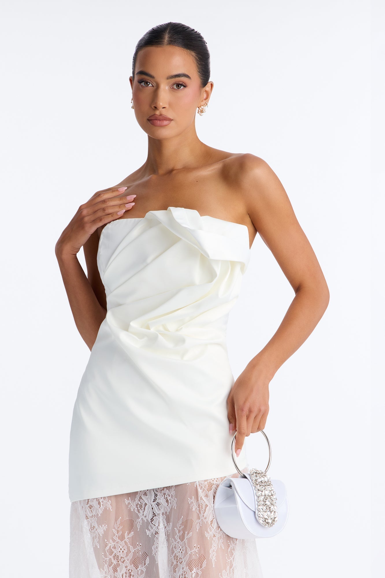 Gala Couture Sheer Lace Maxi Dress - White