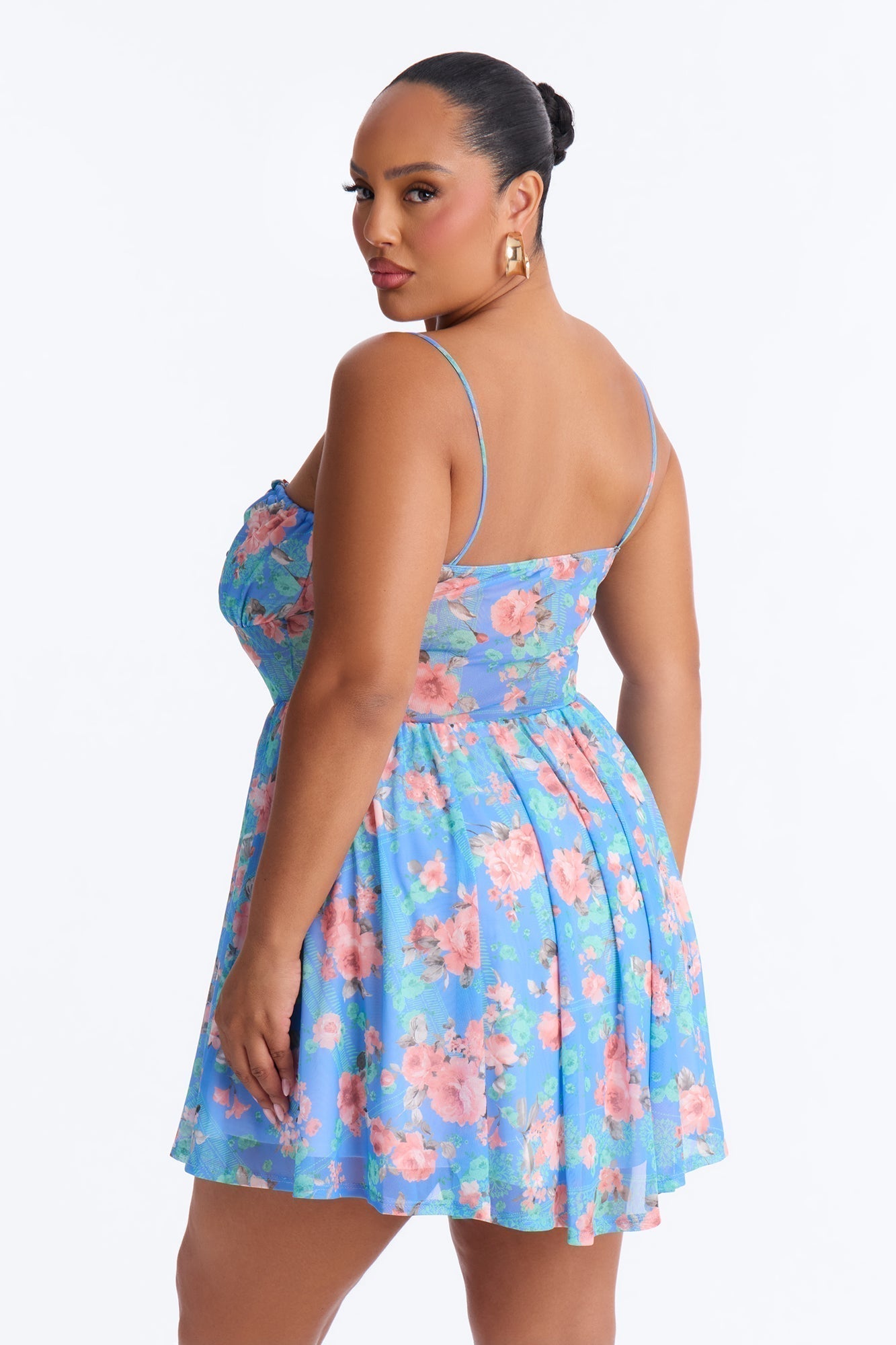 Sidney Floral Mesh Mini Dress - Blue/combo