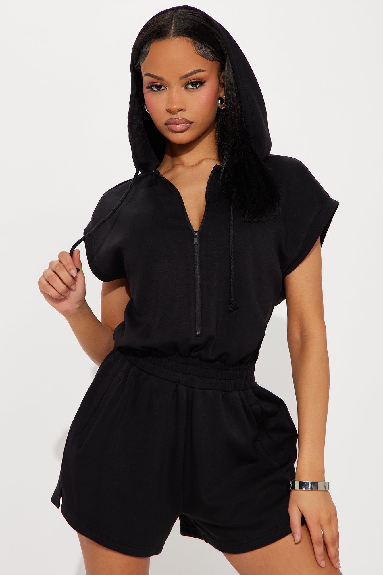 Running Errands Short Sleeve Romper - Black