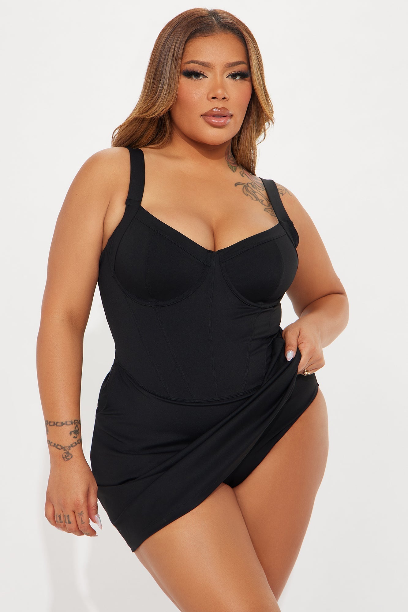Delvina Snatched Sculpting 1 Piece Swimsuit Dress - Black