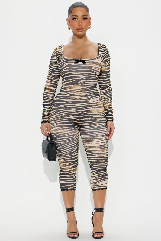 Florentina Zebra Capri Jumpsuit - Tan/Multi
