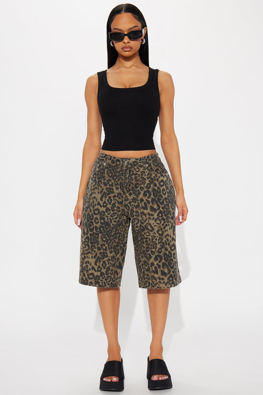 What Do You Know Leopard Bermuda Short - Brown/combo
