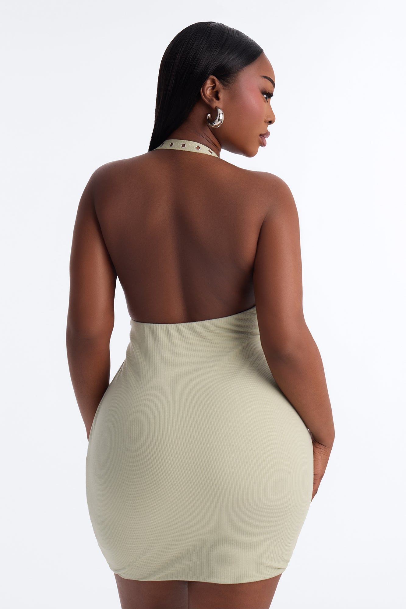 Amira Cowl Neck Ribbed Mini Dress - Sage
