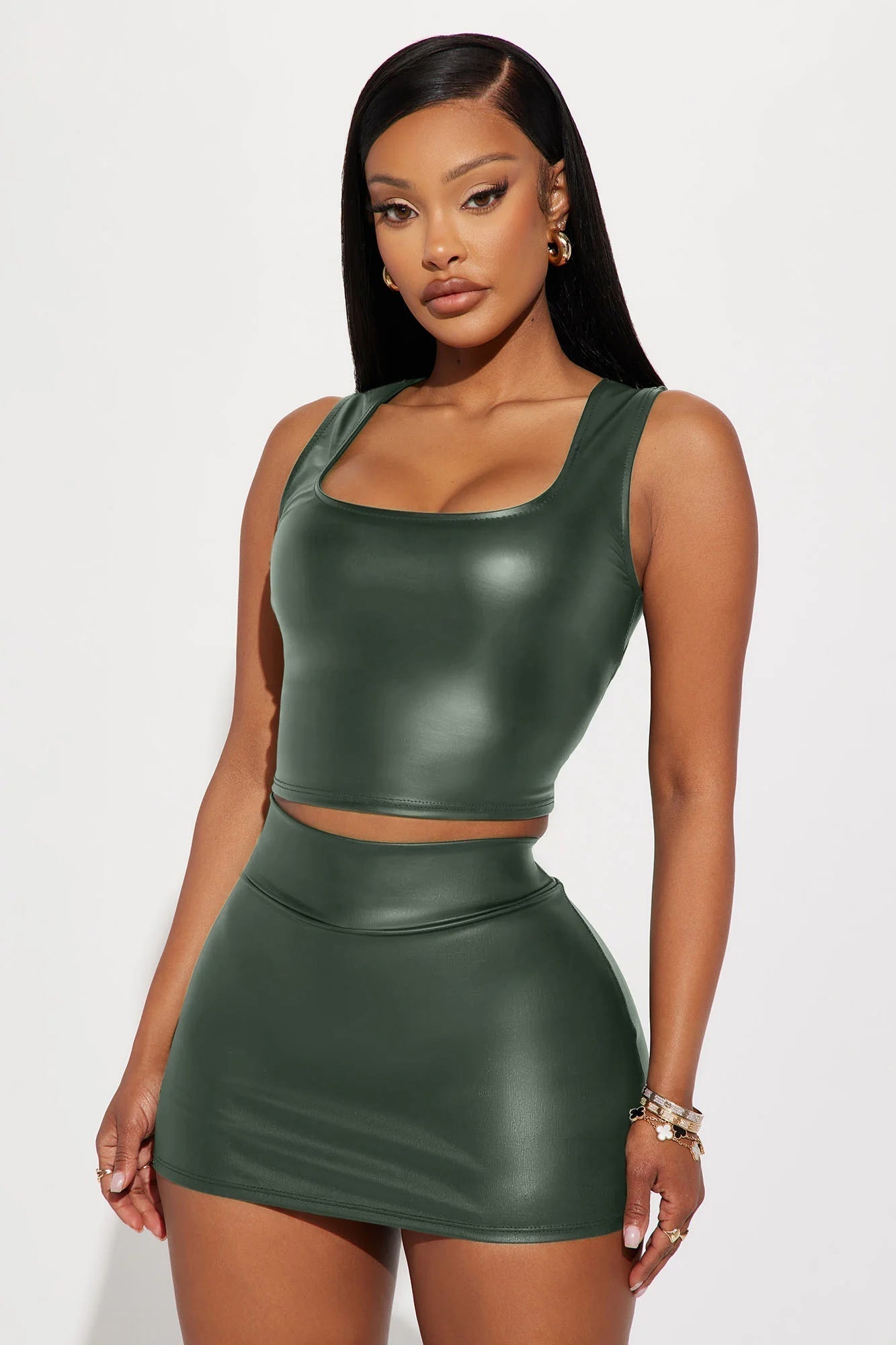 Missy Faux Leather Mini Skort - Emerald