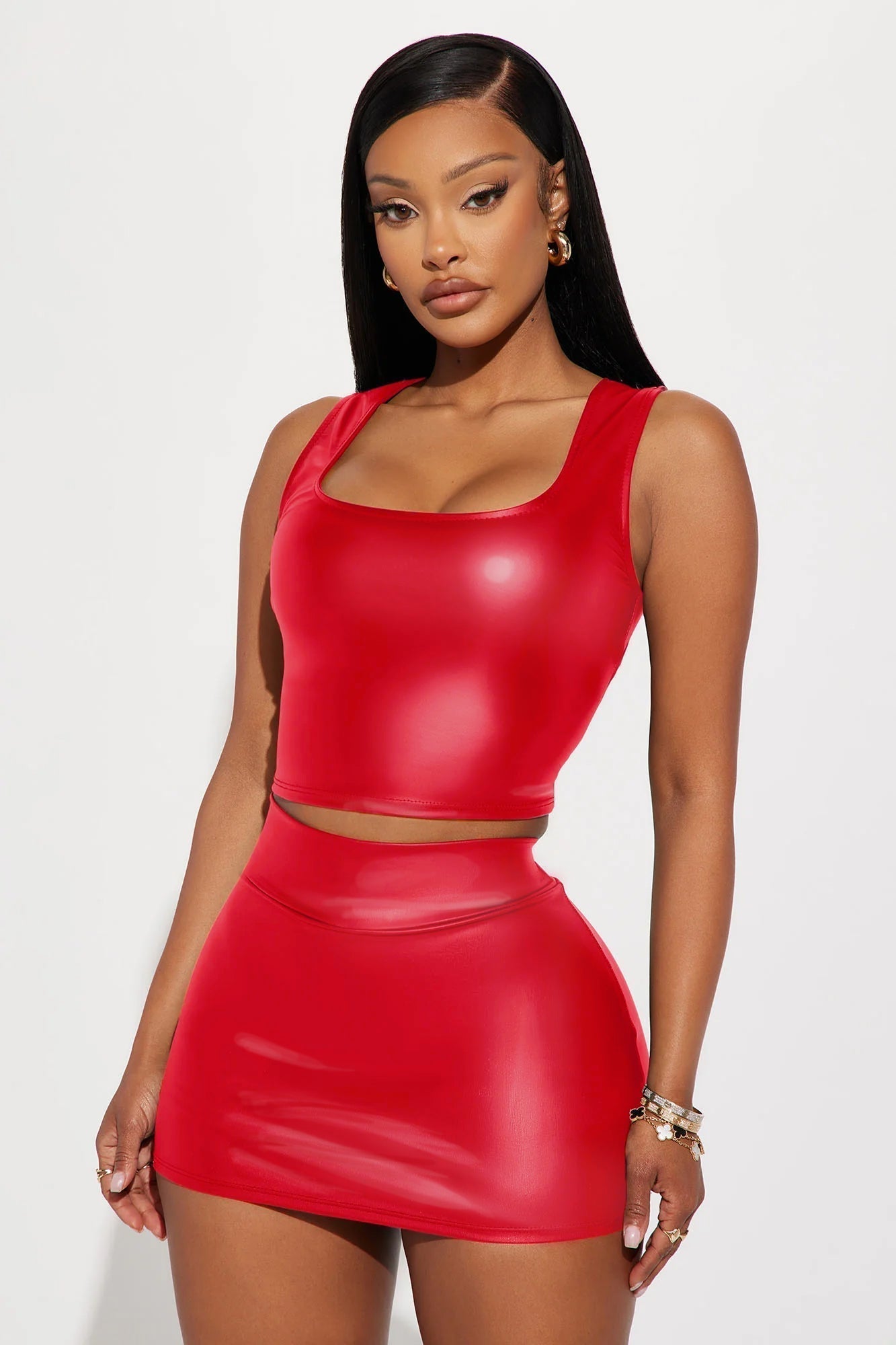 Missy Faux Leather Mini Skort - Red