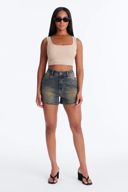 Desert Glow Stretch Denim Shorts - Vintage Wash