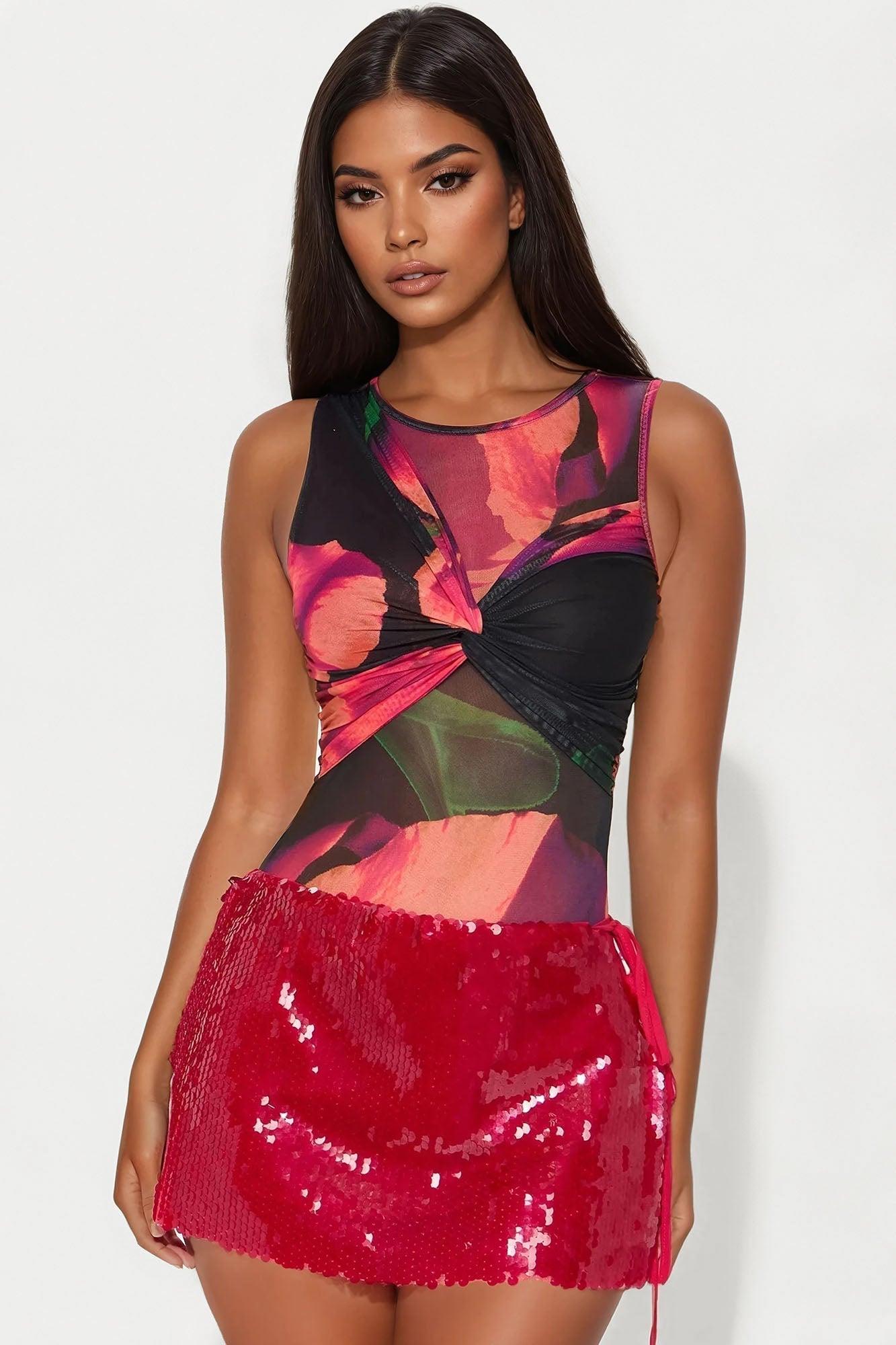 Center Of Attention Mesh Bodysuit - Purple/combo