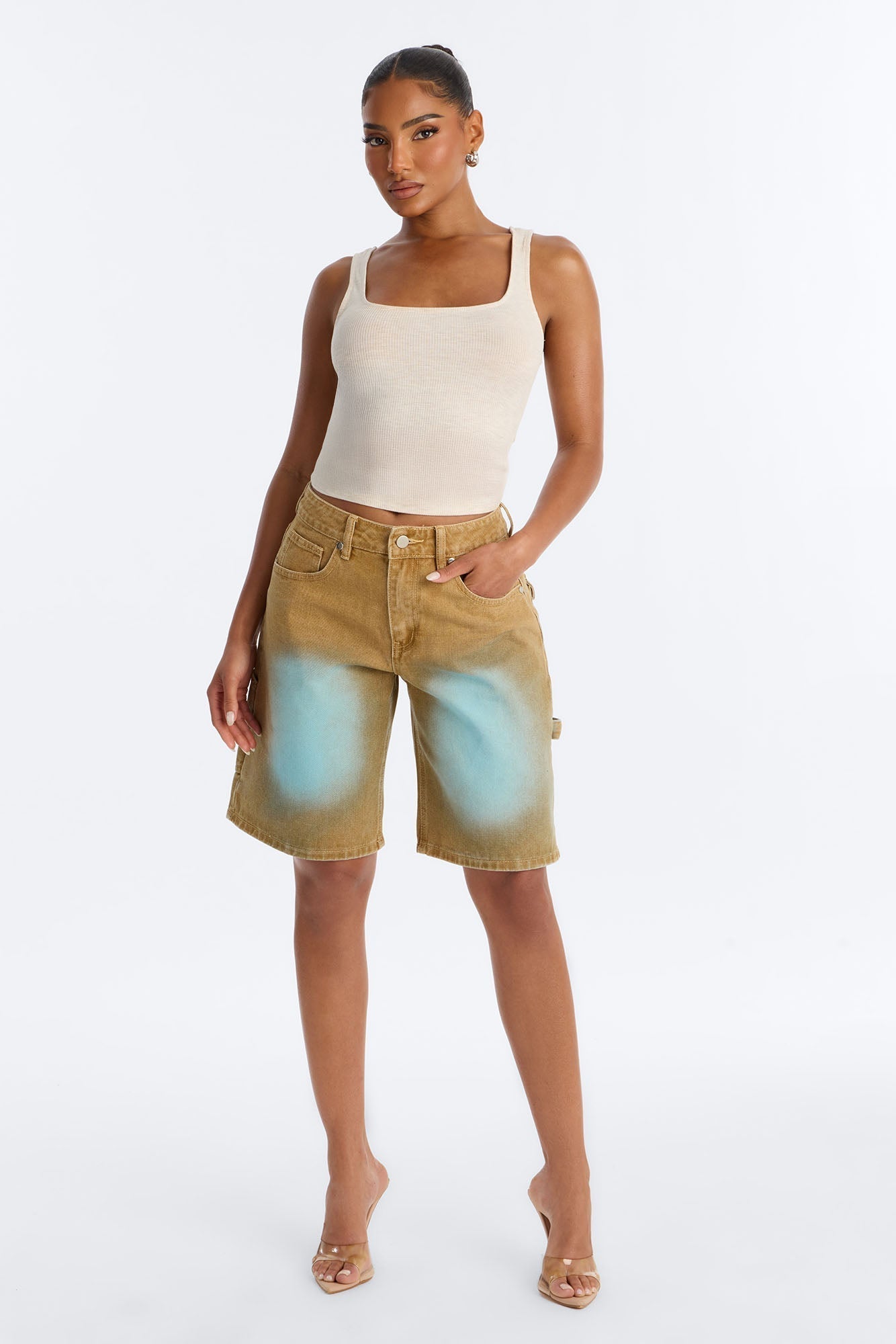 Caught The Blues Utility Denim Jorts - Khaki/combo