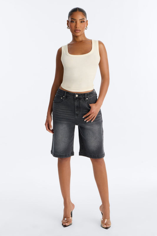 Around The Corner Denim Bermuda Shorts - Black