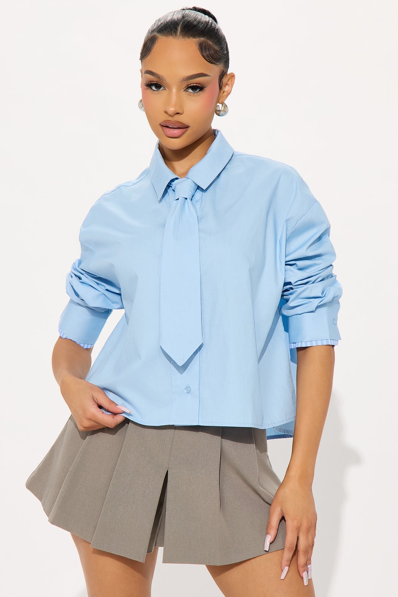 Textbook Edition Poplin 2 Piece Shirt And Tie - Blue