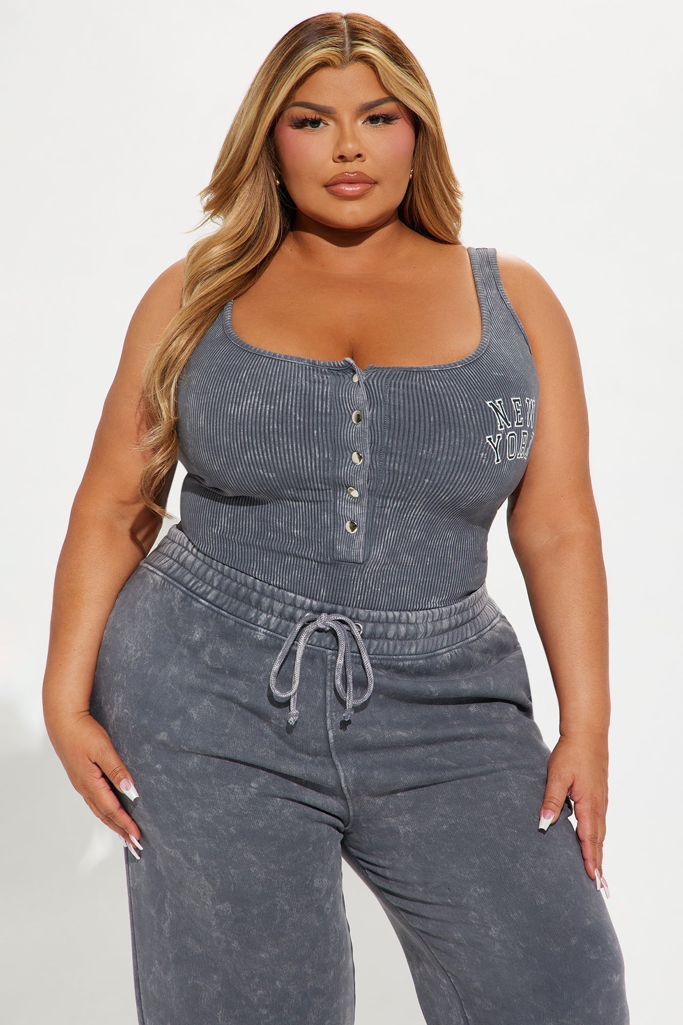 New York Washed Bodysuit - Charcoal