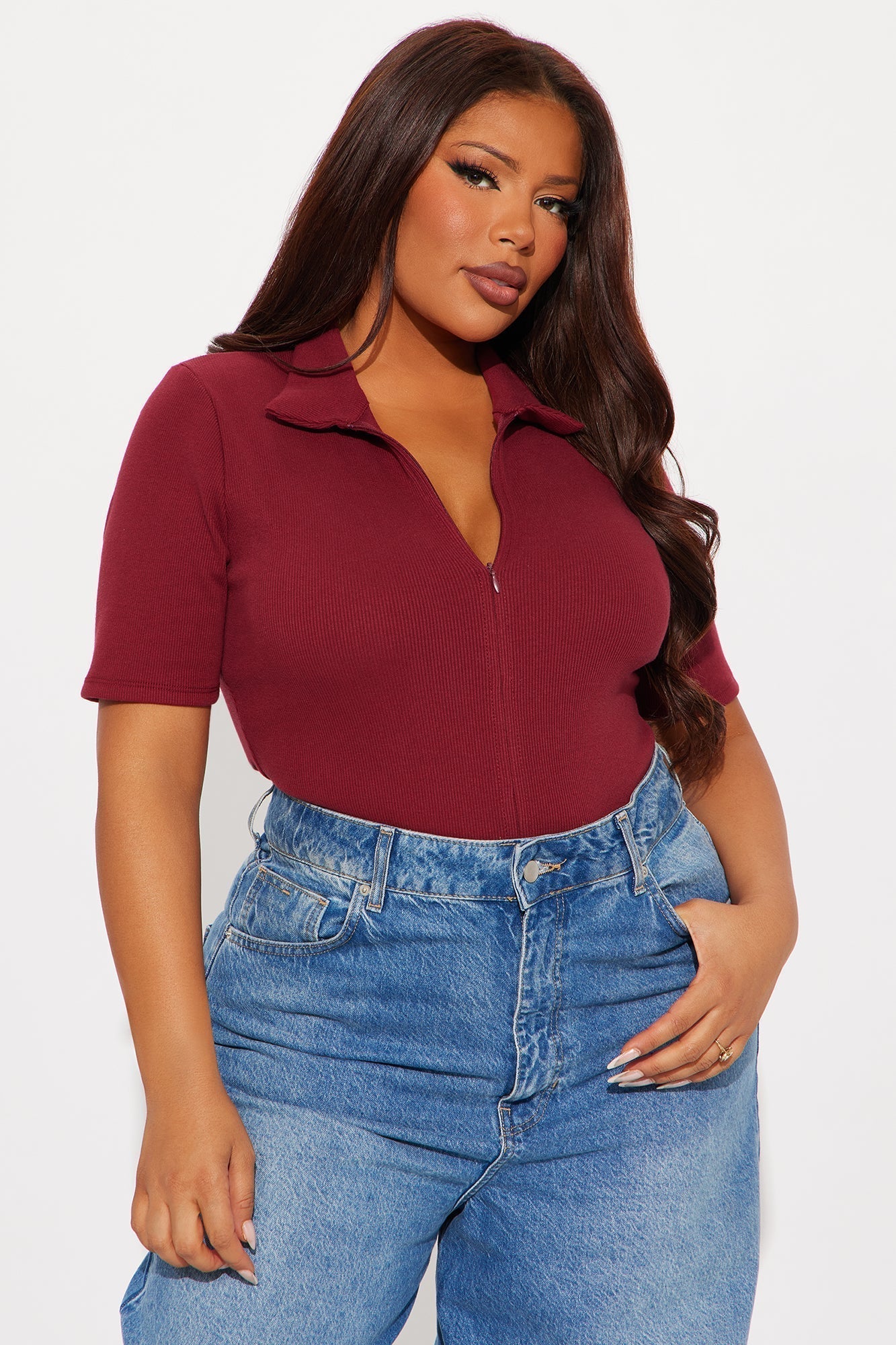 Hustle And Grind Short Sleeve Bodysuit - Burgundy