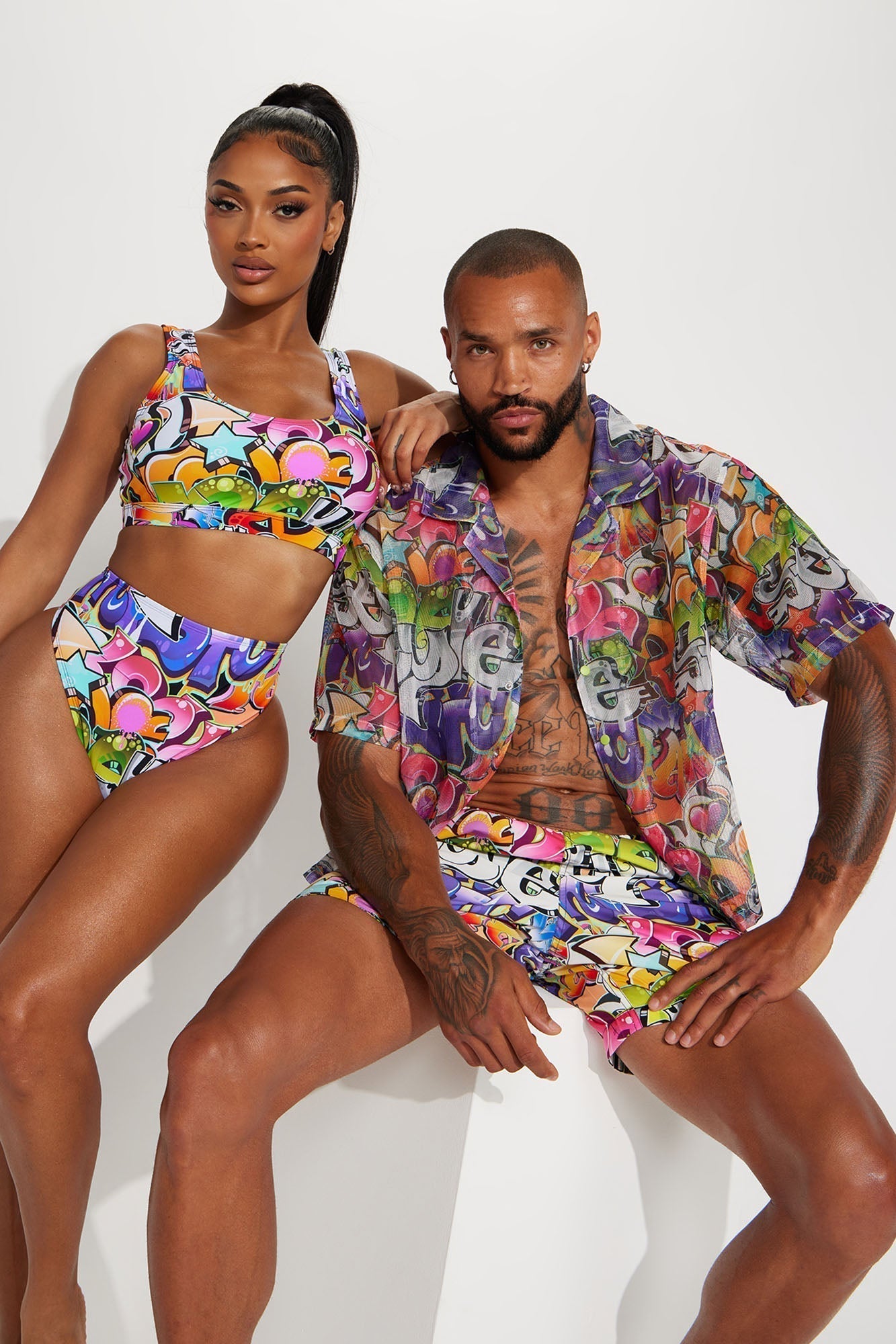 All That Graffiti High Rise 2 Piece Bikini - Multi Color