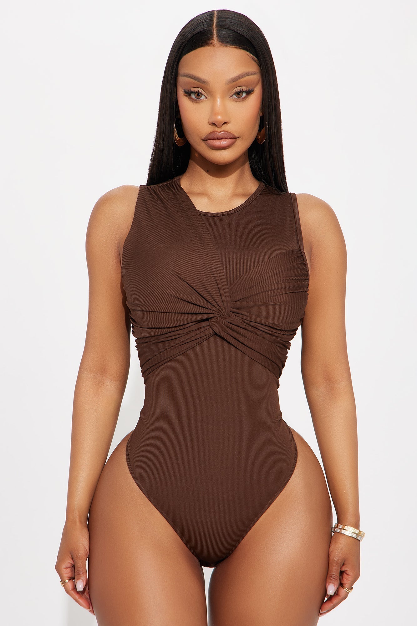 With A Twist Ribbed Bodysuit - Chocolate