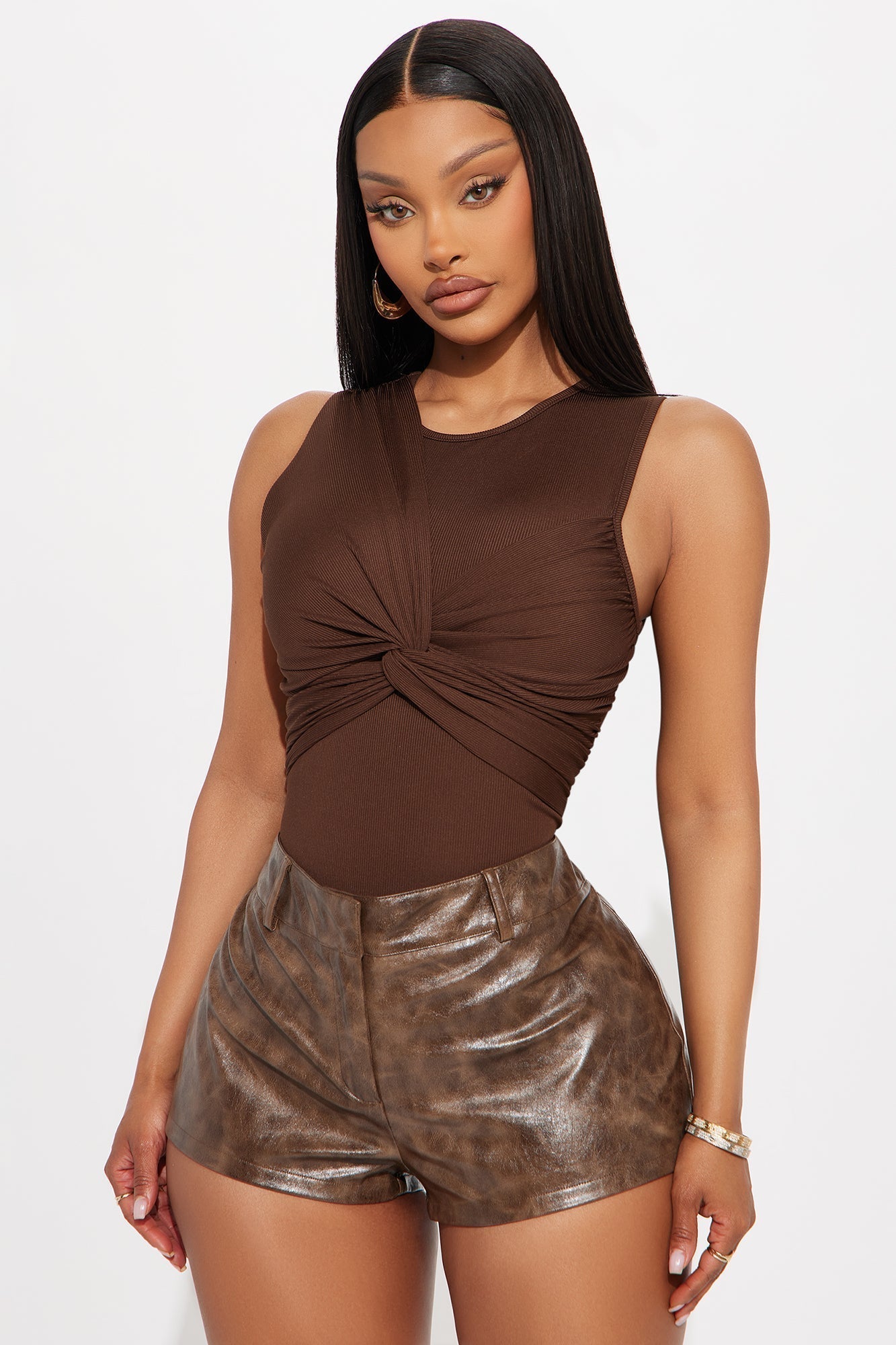 With A Twist Ribbed Bodysuit - Chocolate