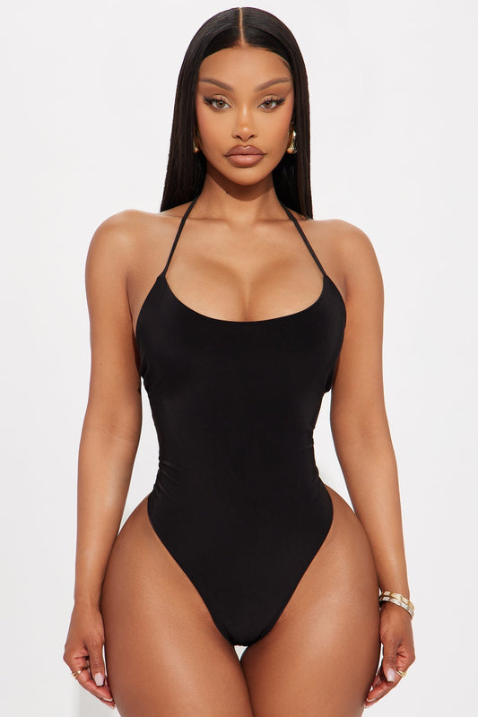 Hotspot Double Lined Backless Halter Bodysuit - Black