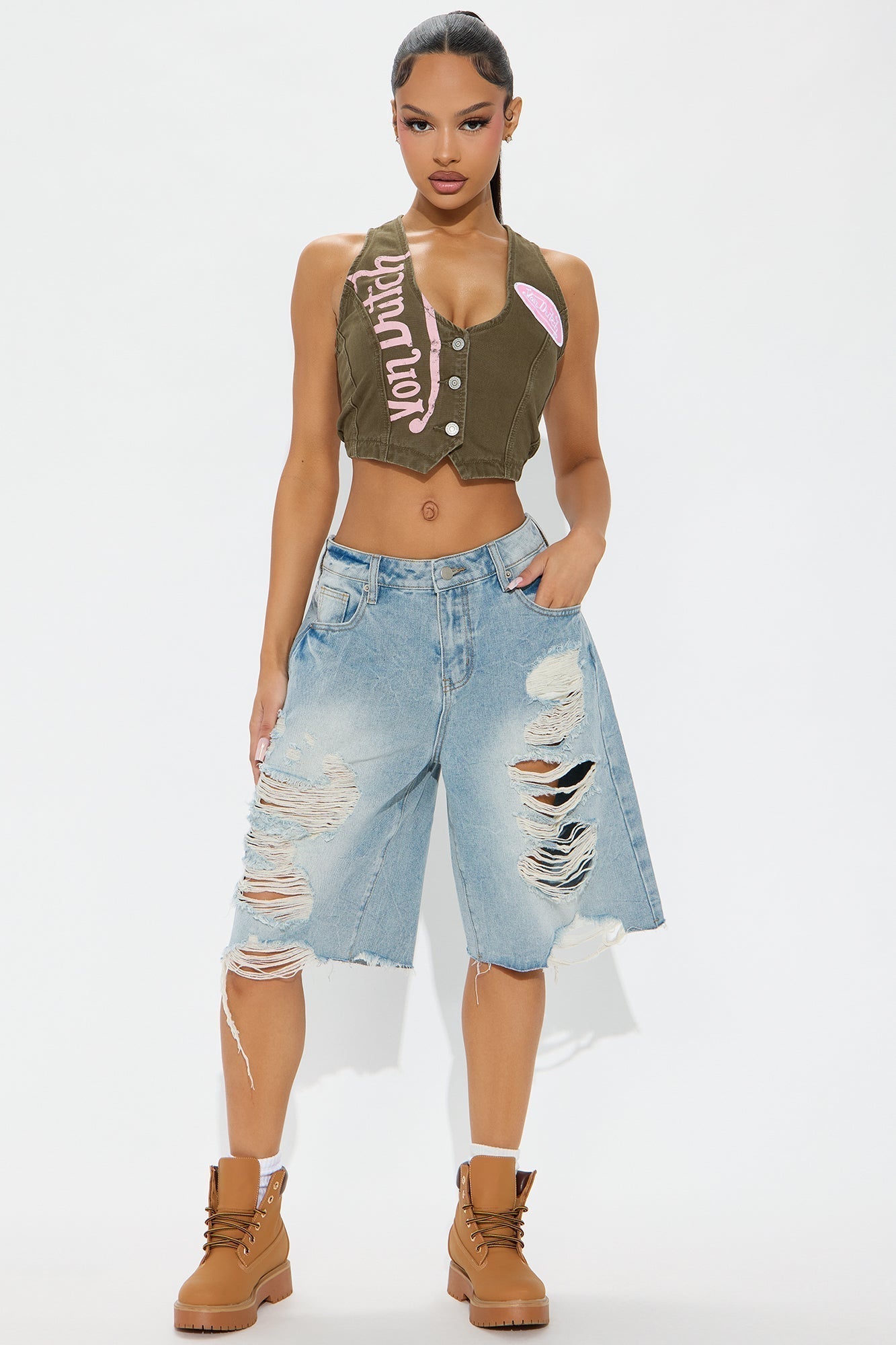 Watch Me Go Ripped Denim Shorts - Vintage Wash