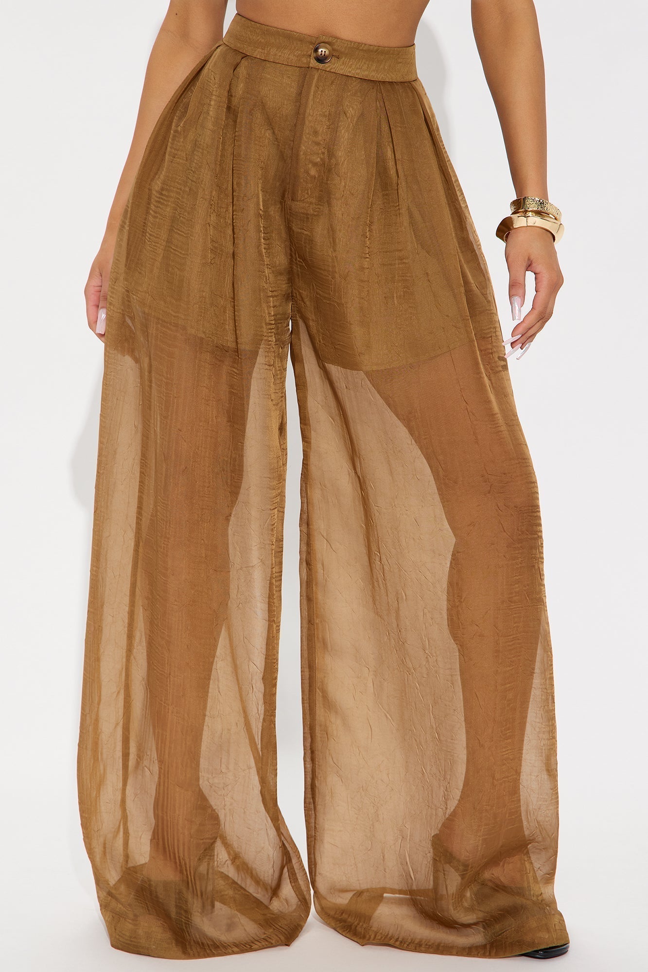 Hollie Wide Leg Organza Pant - Mocha