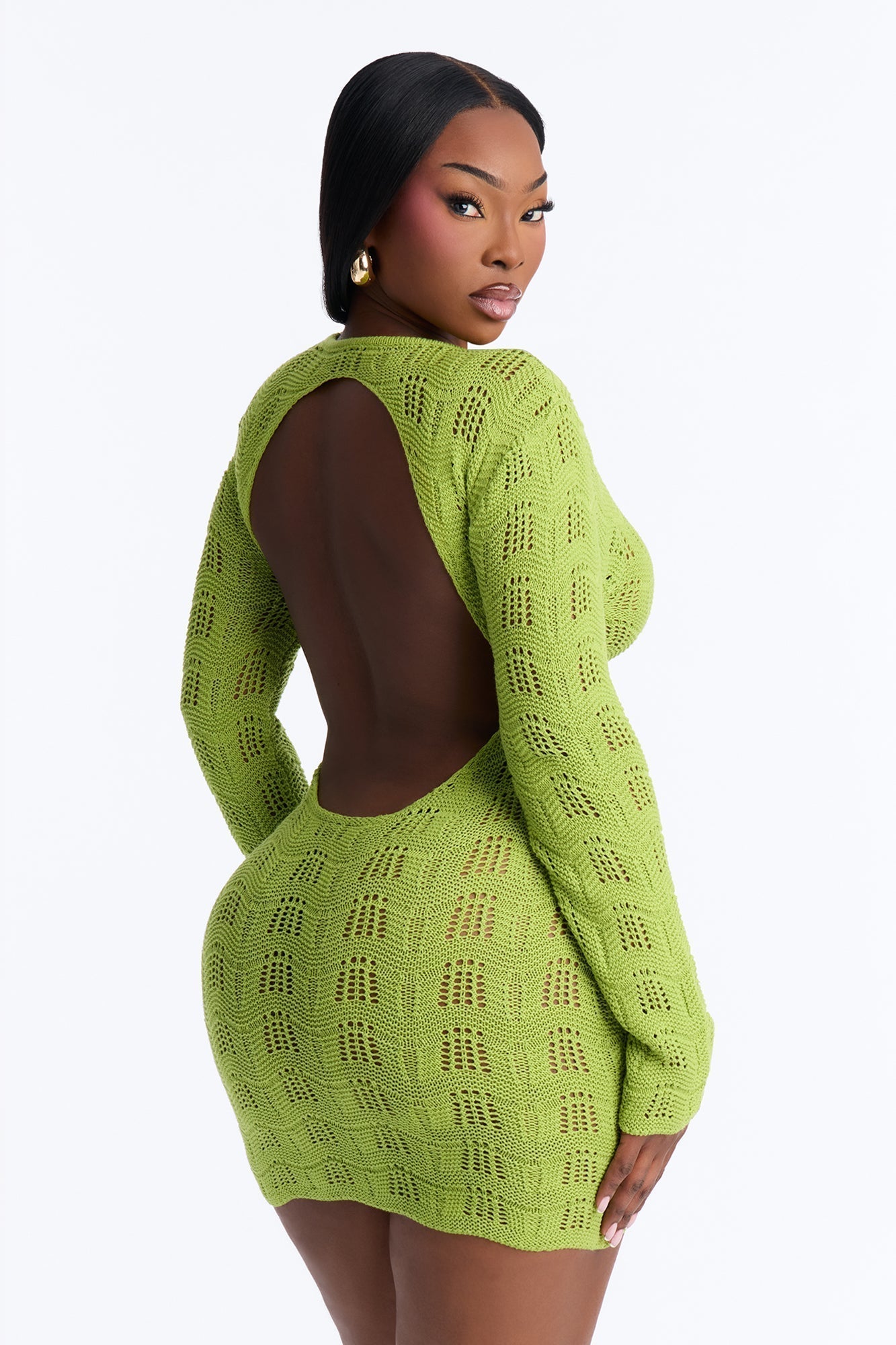 Caira Backless Crochet Mini Dress - Sage