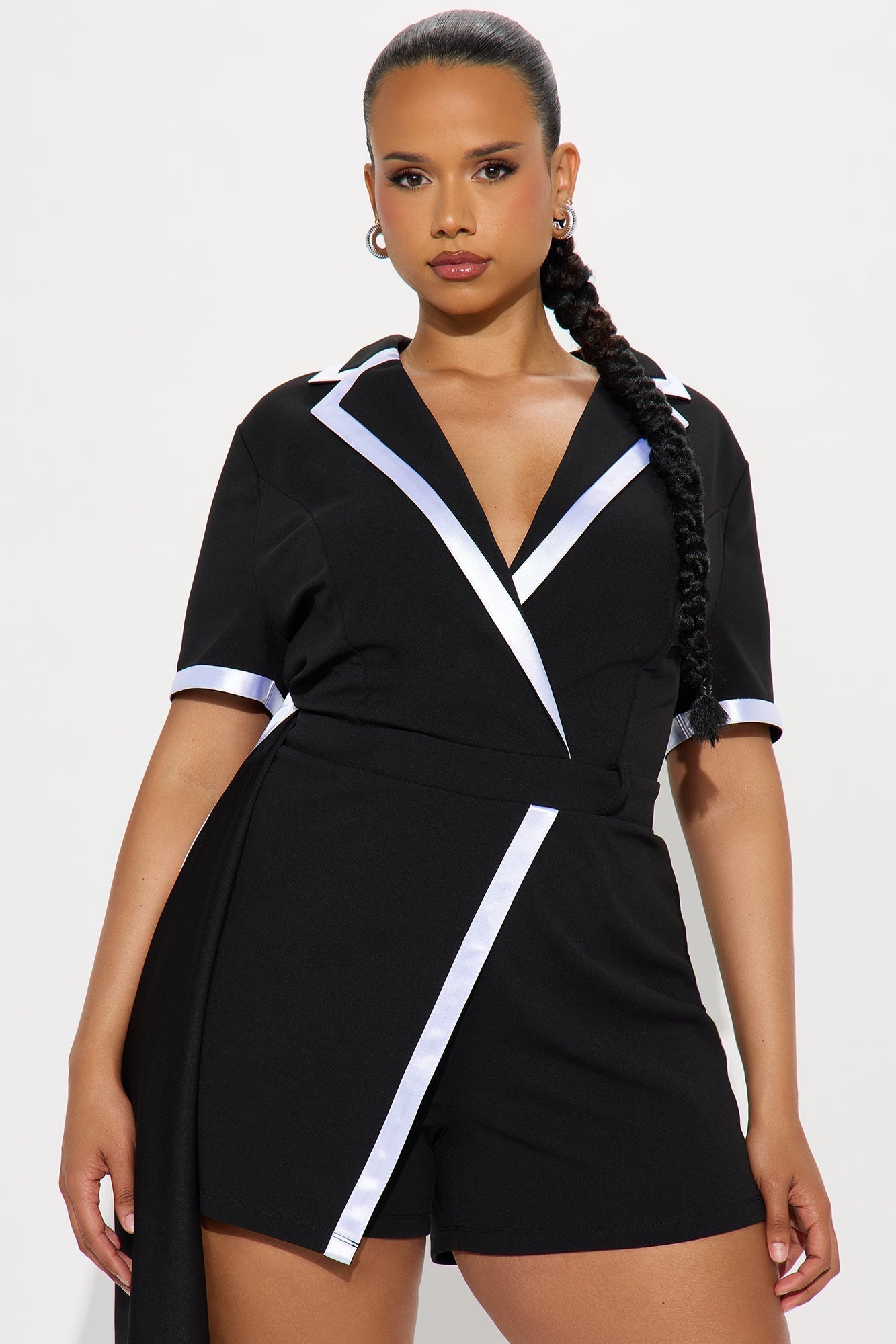 True Boss Short Sleeve Romper - Black/White