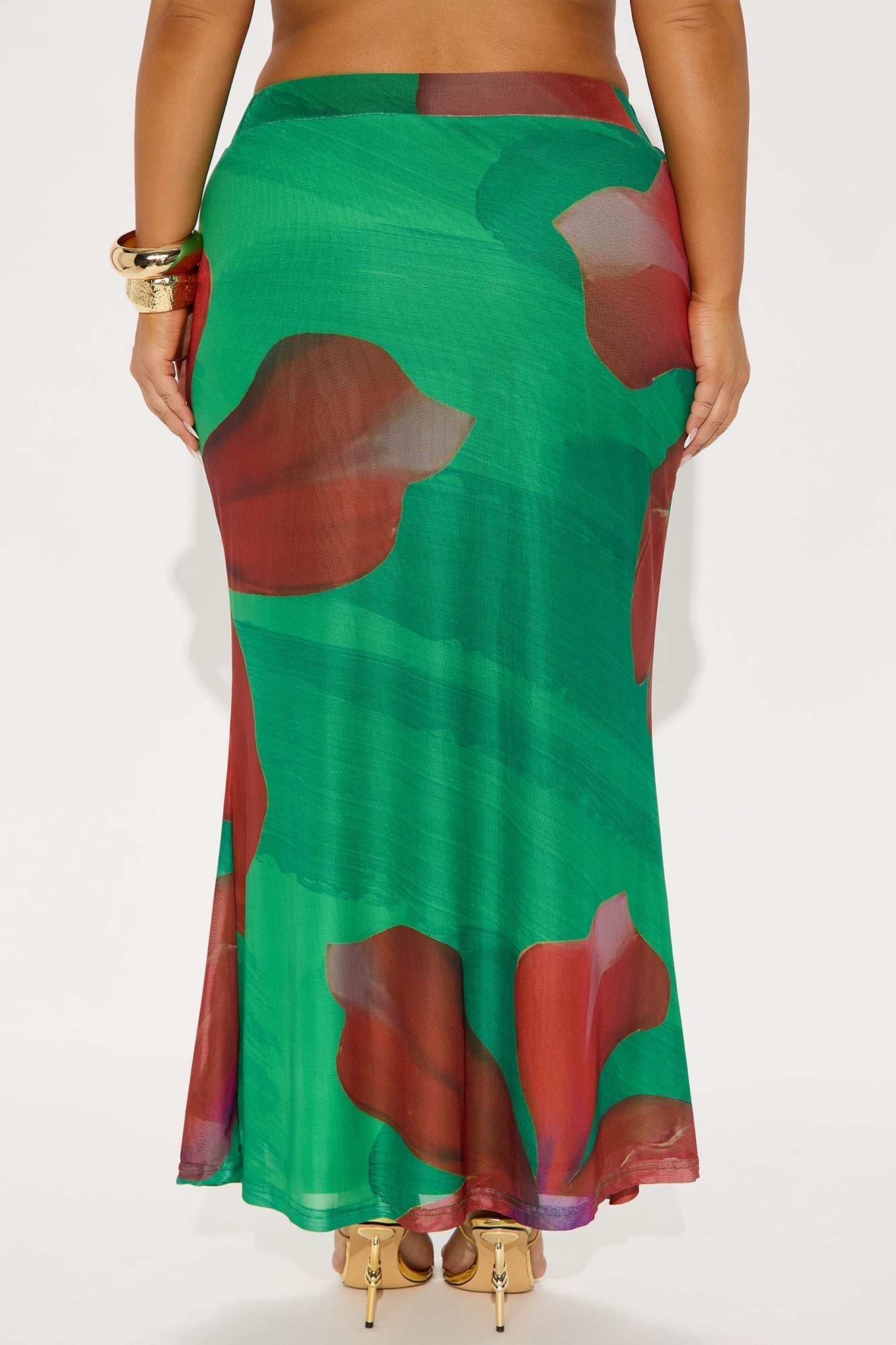 Into The Night Floral Mesh Maxi Skirt - Green/combo