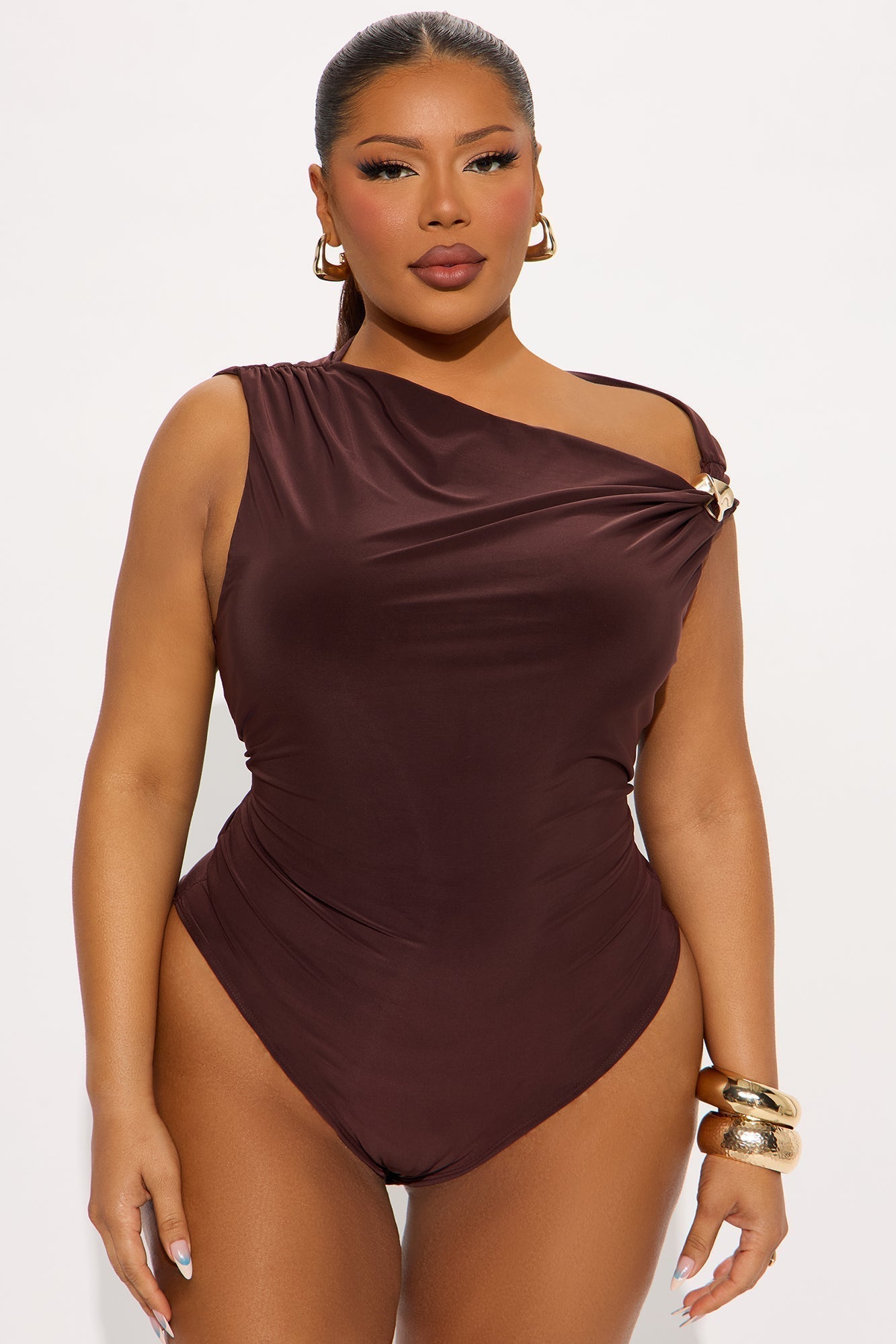 Moments Notice Off Shoulder Bodysuit - Brown