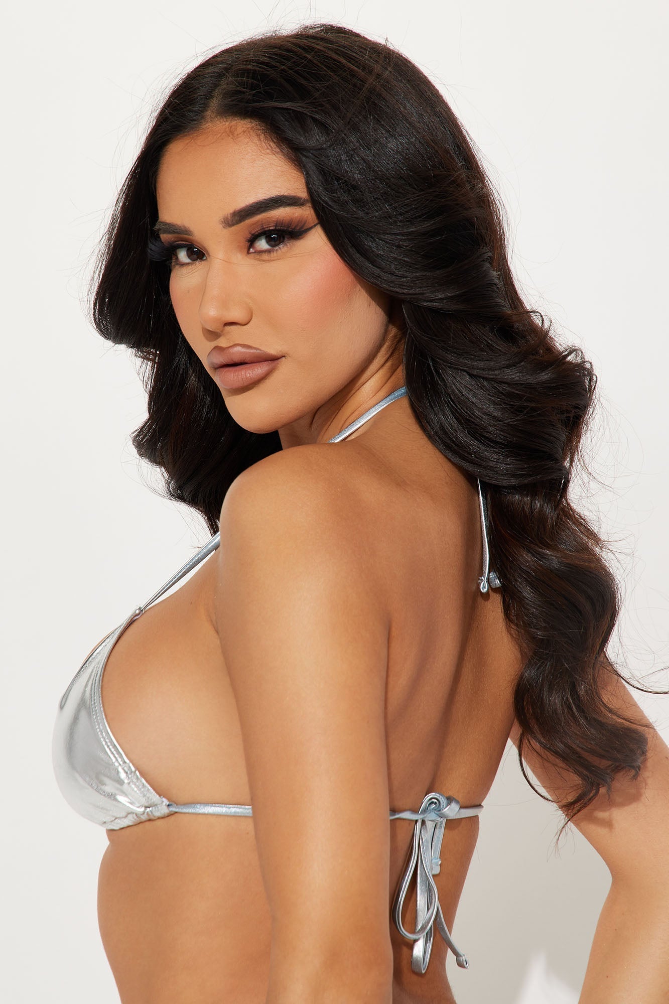 Maui Mix And Match Metallic Triangle Bikini Top - Silver