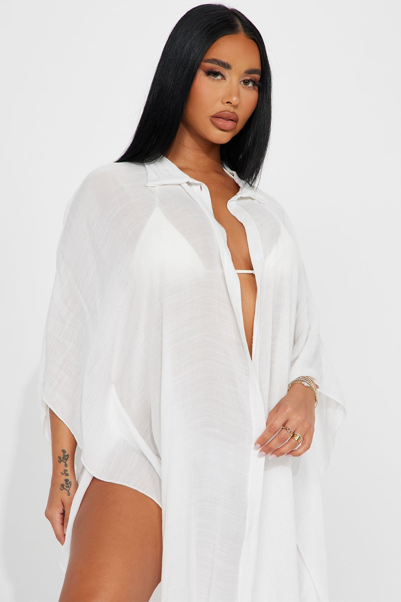 Megan Swim Cover Up Kimono - White