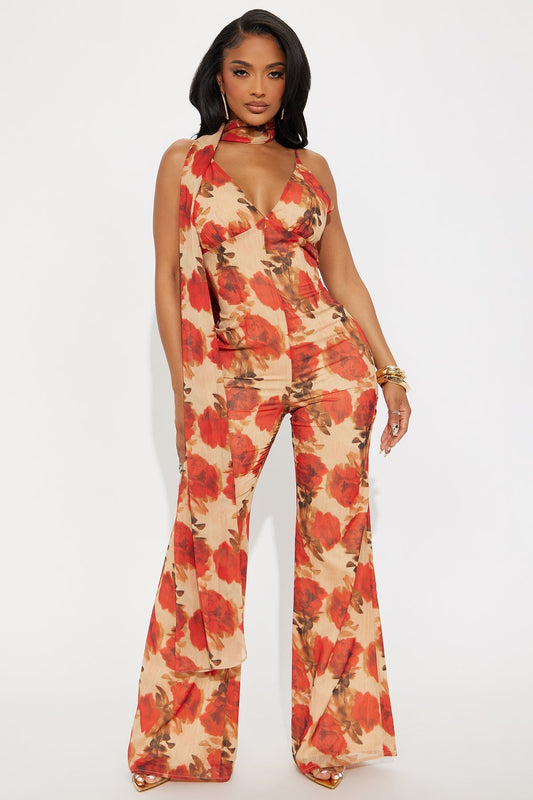 Shauna Chiffon Scarf Jumpsuit - Red/combo