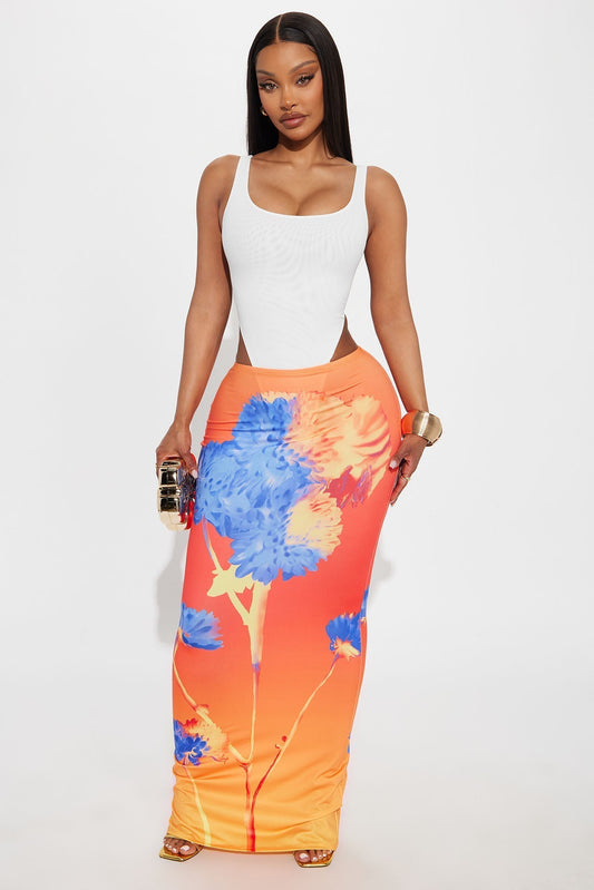 Sunsets In Cabo Floral Maxi Skirt - Orange/combo