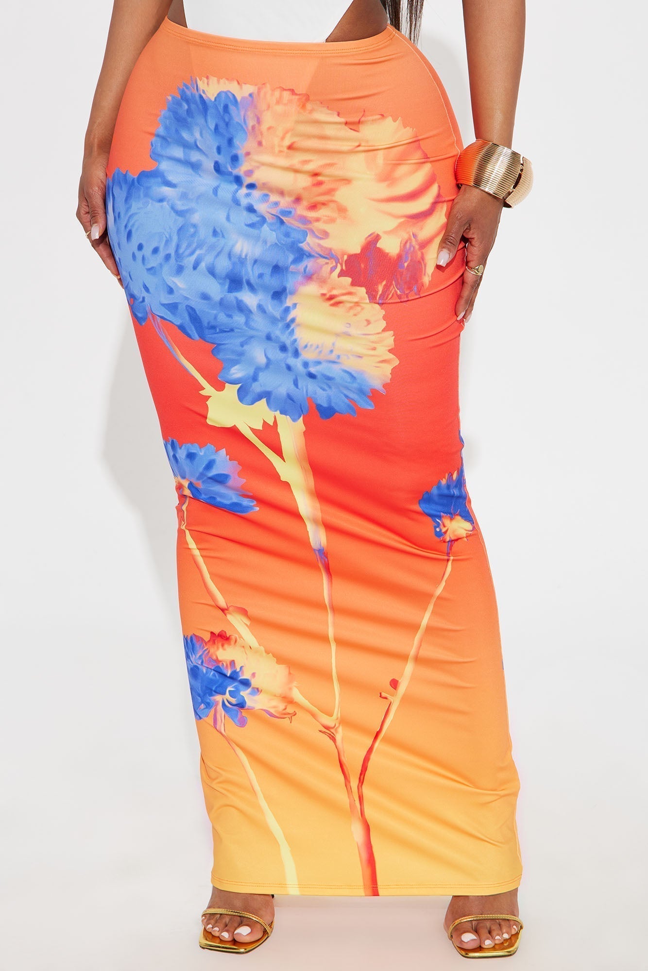 Sunsets In Cabo Floral Maxi Skirt - Orange/combo
