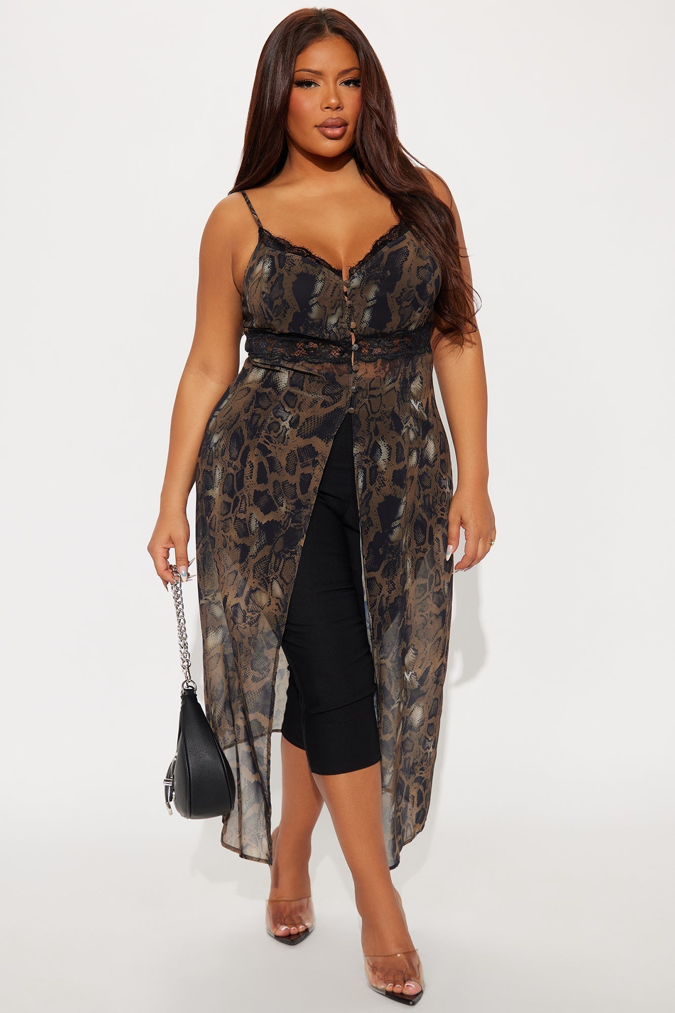 Keep A Secret Snake Print Chiffon Maxi Top - Brown/combo