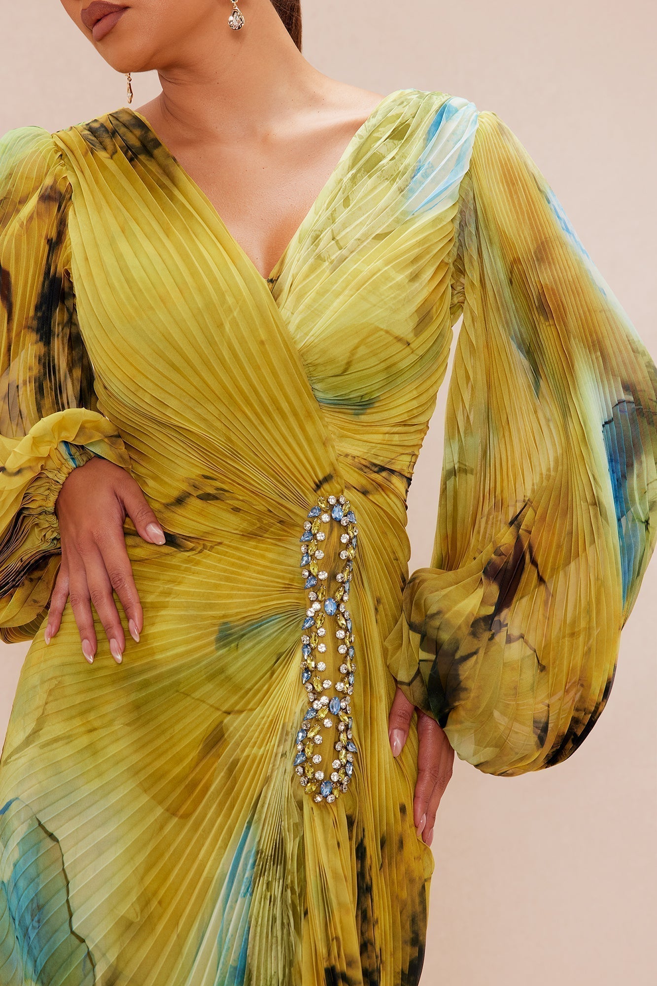 Luna Pleated Maxi Dress - Green/combo