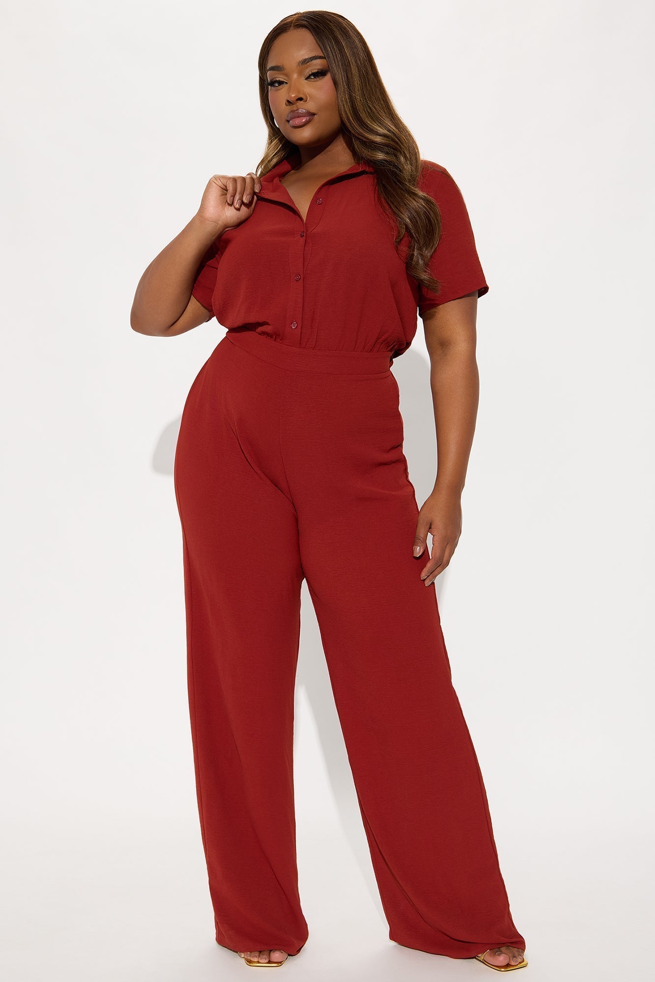 Makenzie Short Sleeve Jumpsuit - Rust