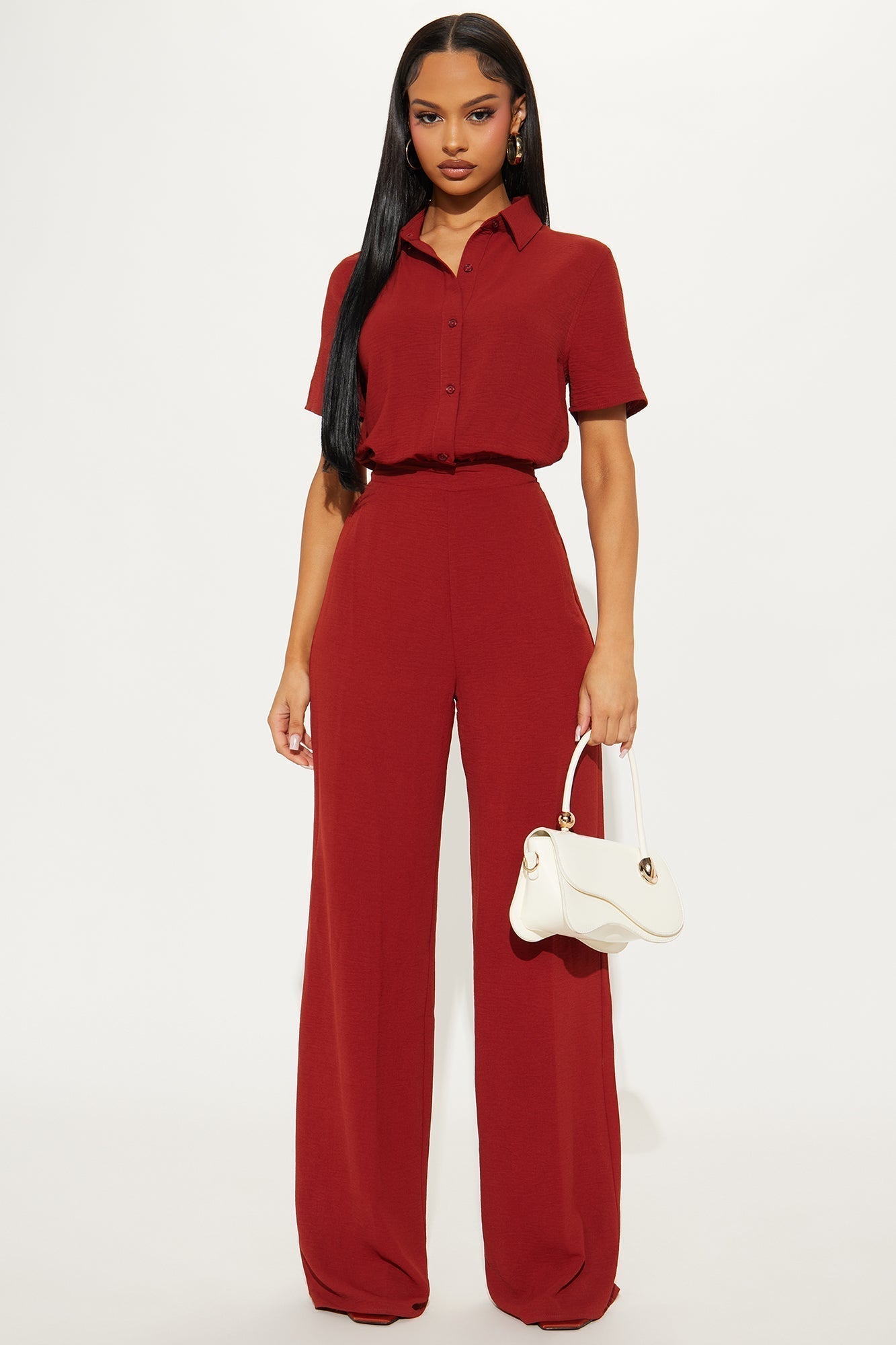 Makenzie Short Sleeve Jumpsuit - Rust