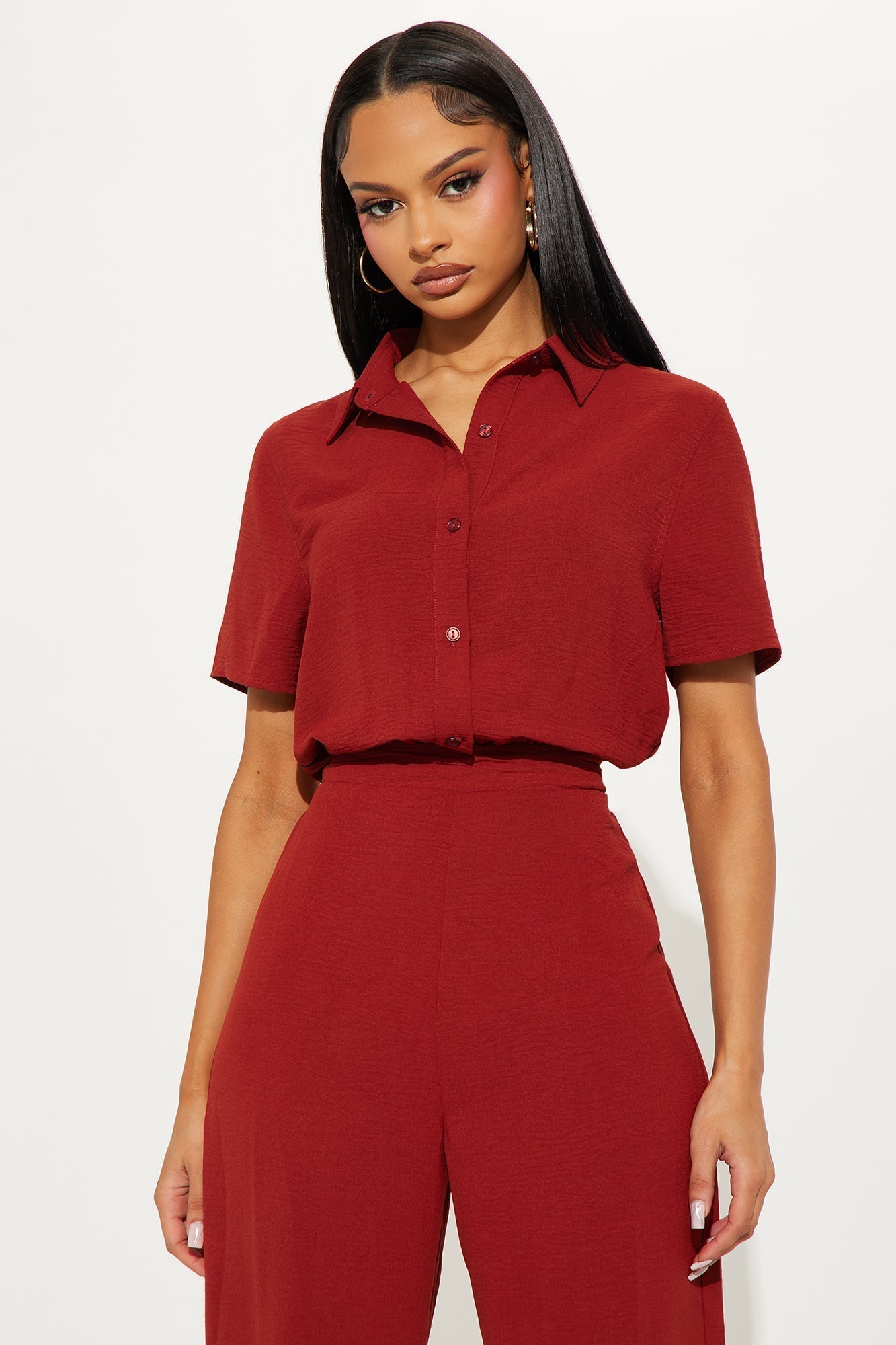 Makenzie Short Sleeve Jumpsuit - Rust