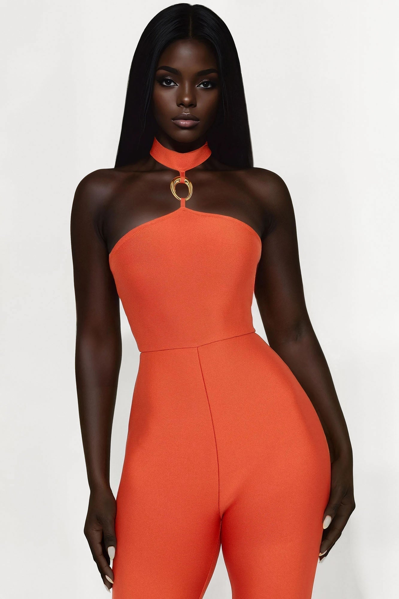 Fiona Halter Bandage Jumpsuit - Cognac