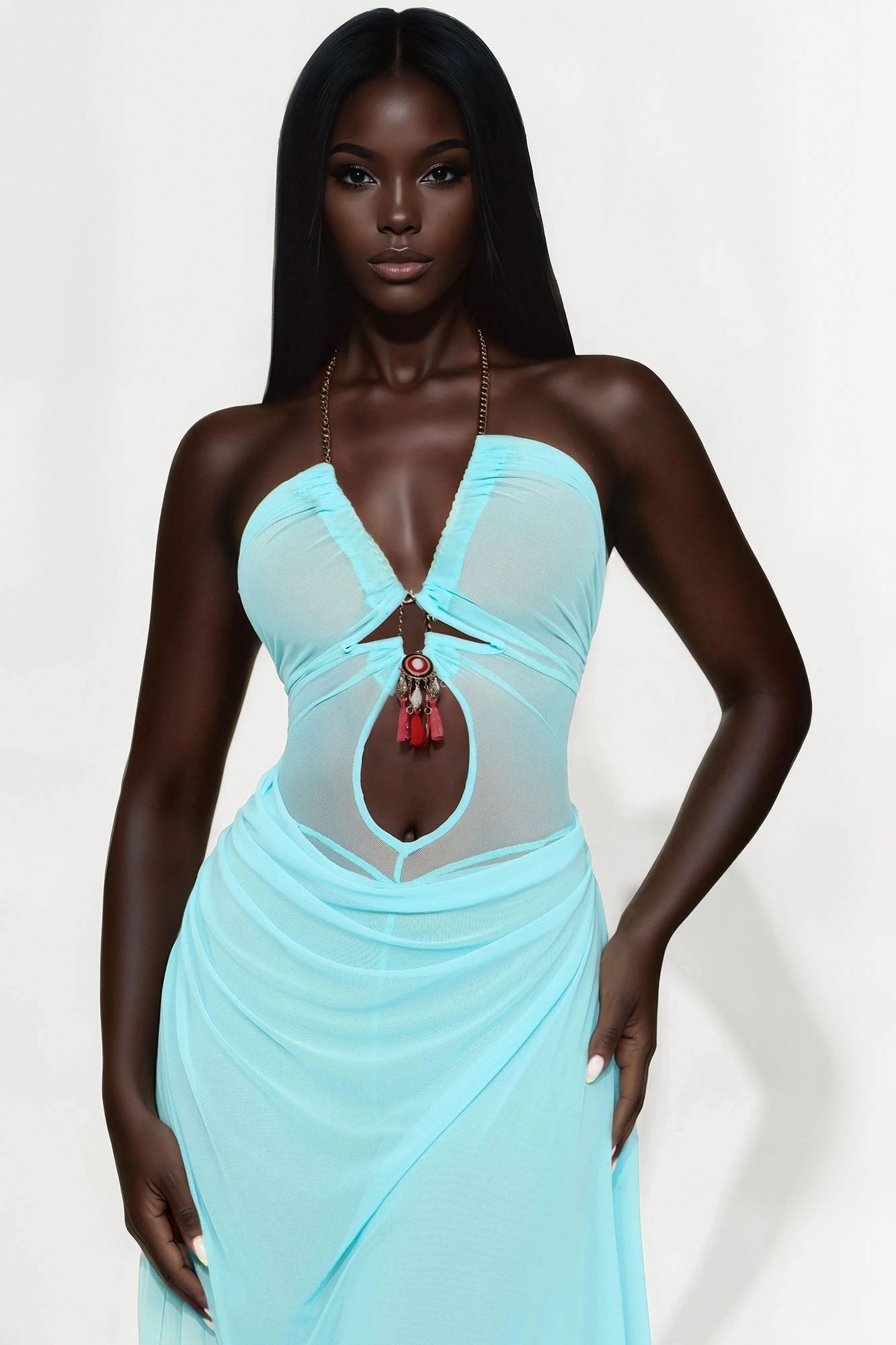 Layla Sheer Mesh Jumpsuit - Aqua