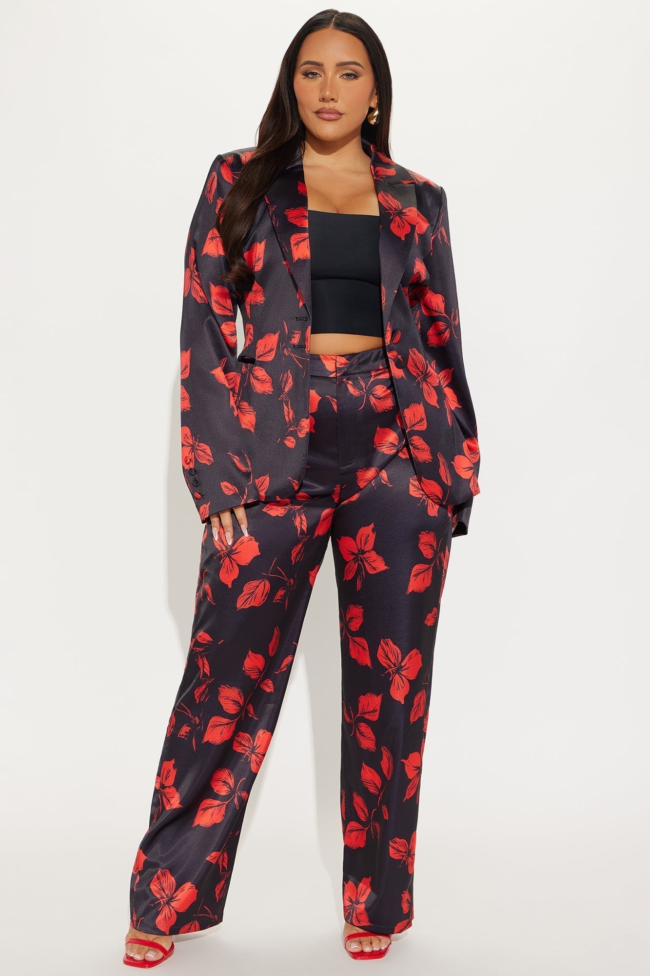 Wild Flower Satin Trouser Pant - Black/combo