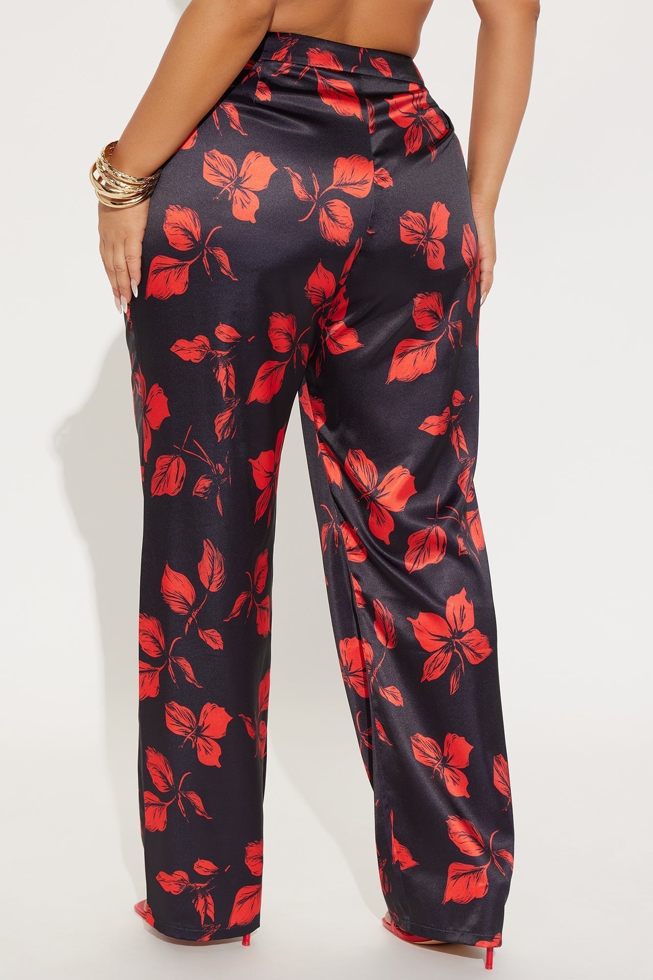 Wild Flower Satin Trouser Pant - Black/combo