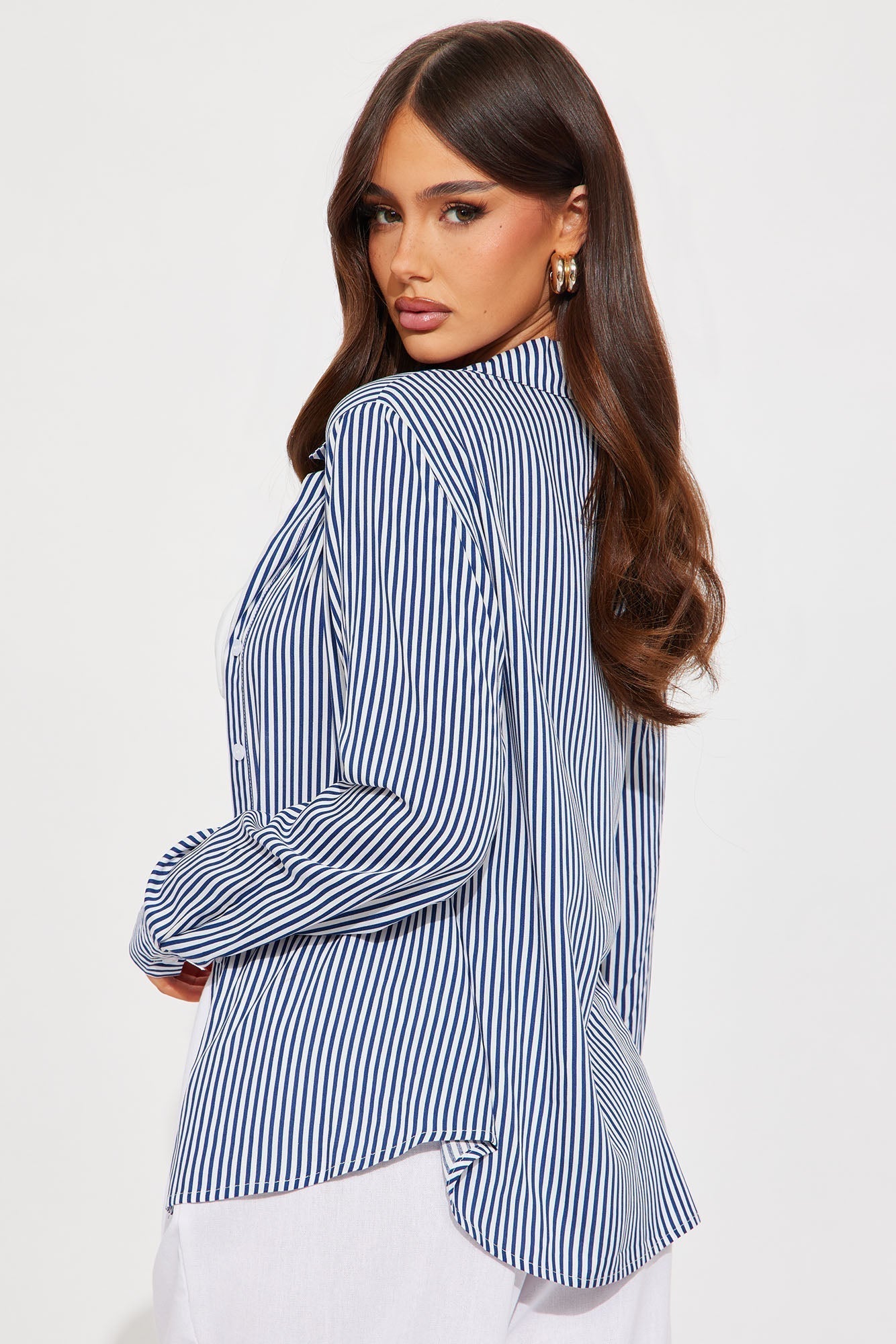Hit The City Striped Challis Shirt - White/Blue