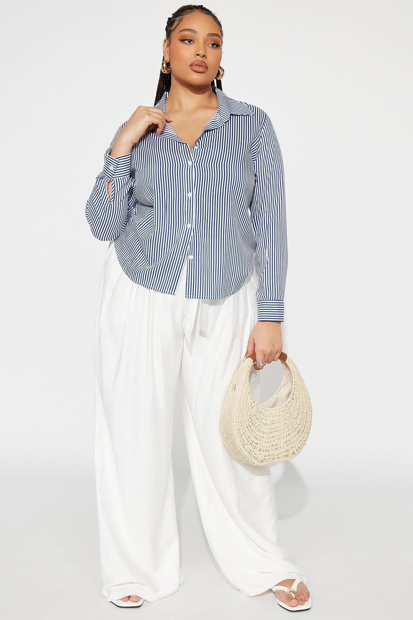 Hit The City Striped Challis Shirt - White/Blue