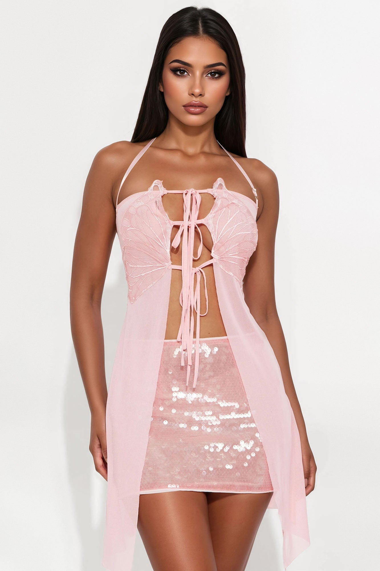 Beatrix Long Flyaway Halter Top - Pink