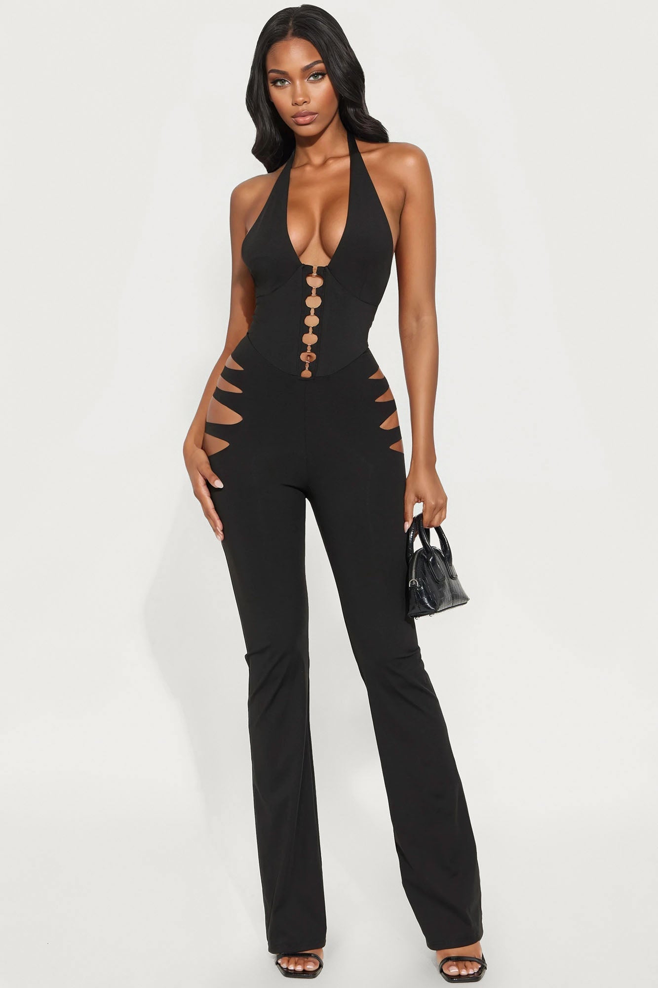 Can't Be Tamed Cut Out Halter Jumpsuit - Black