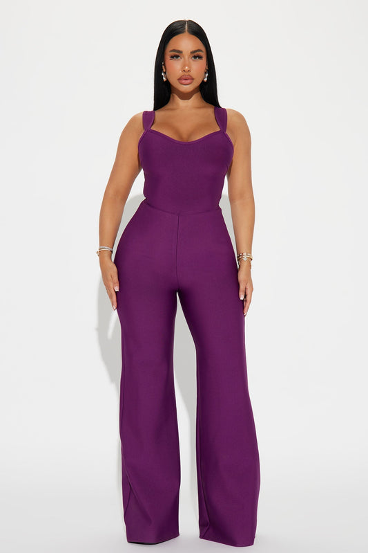 Over The Top Bandage Jumpsuit - Plum