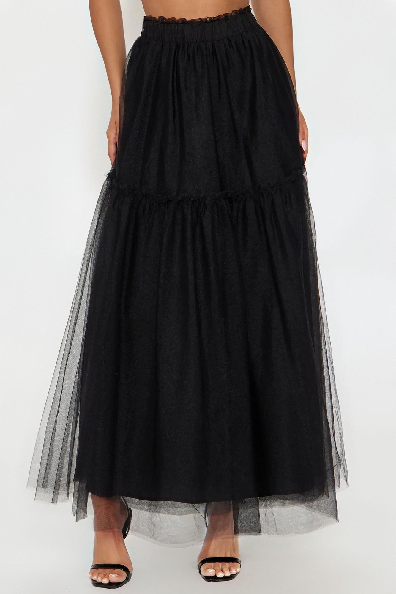Vivian Sheer Tulle Maxi Skirt - Black