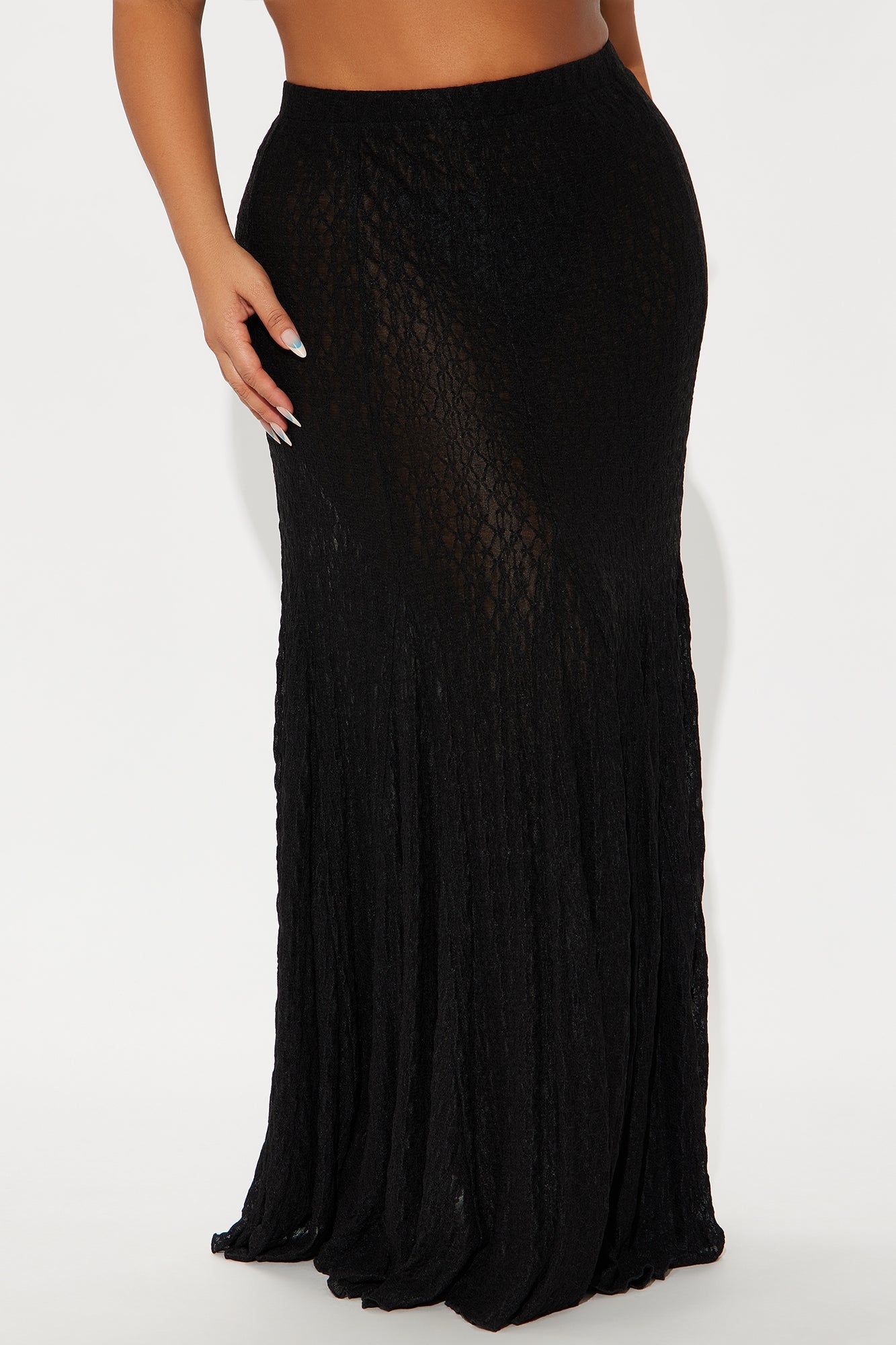 The Favorite Pleated Sheer Lace Maxi Skirt - Black