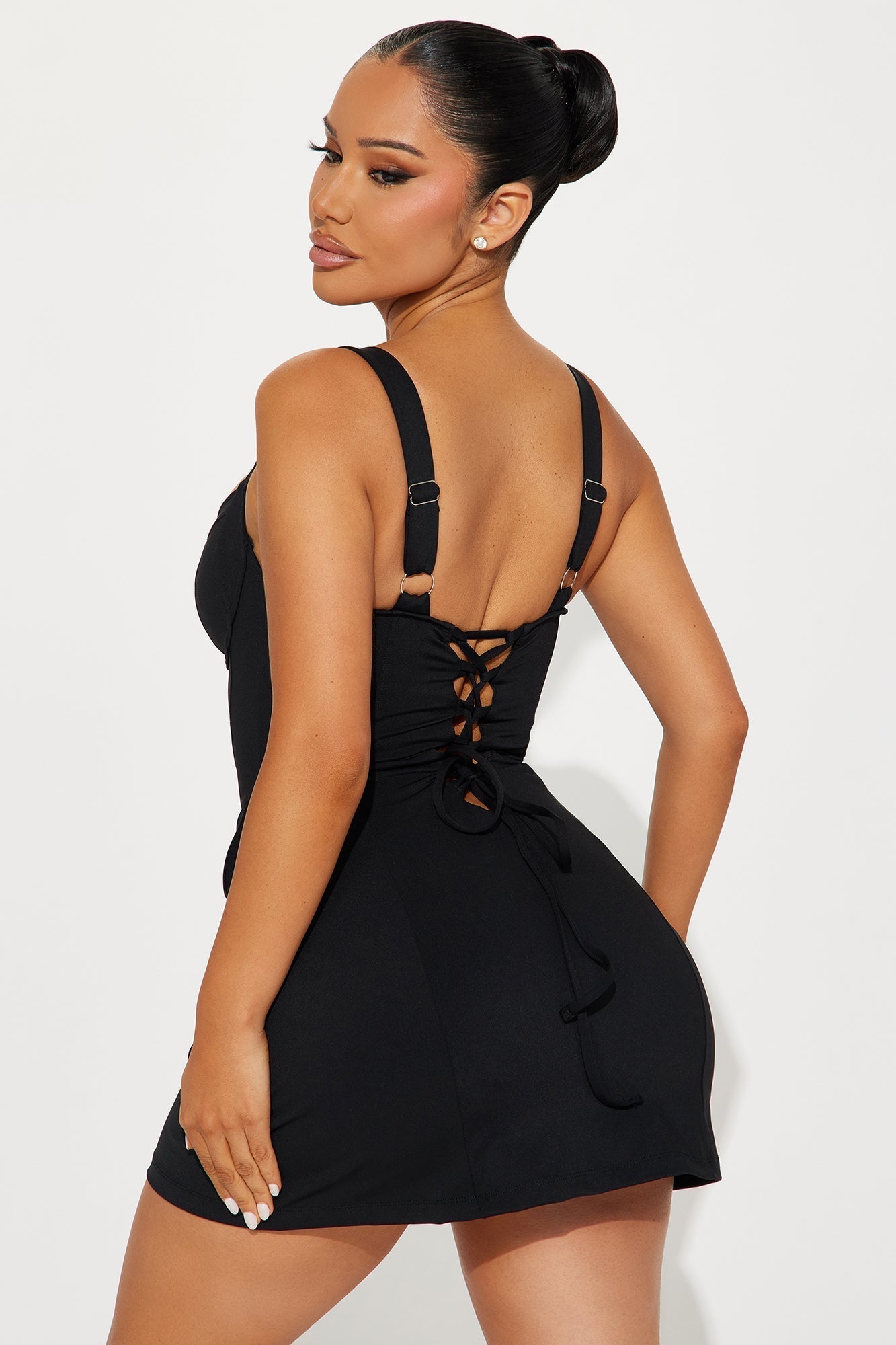 Delvina Snatched Sculpting 1 Piece Swimsuit Dress - Black