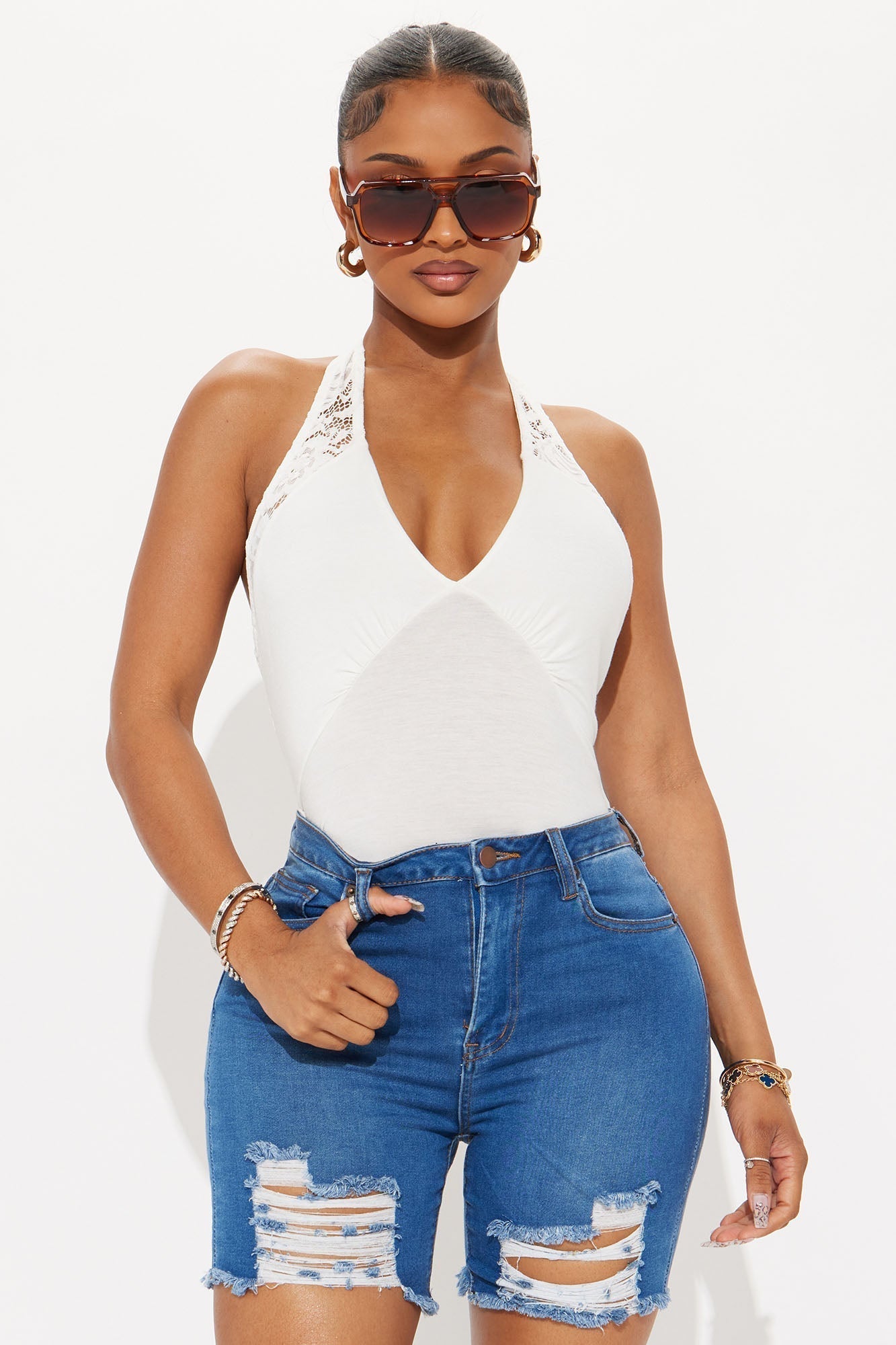 Lace Be Honest Halter Top - Ivory