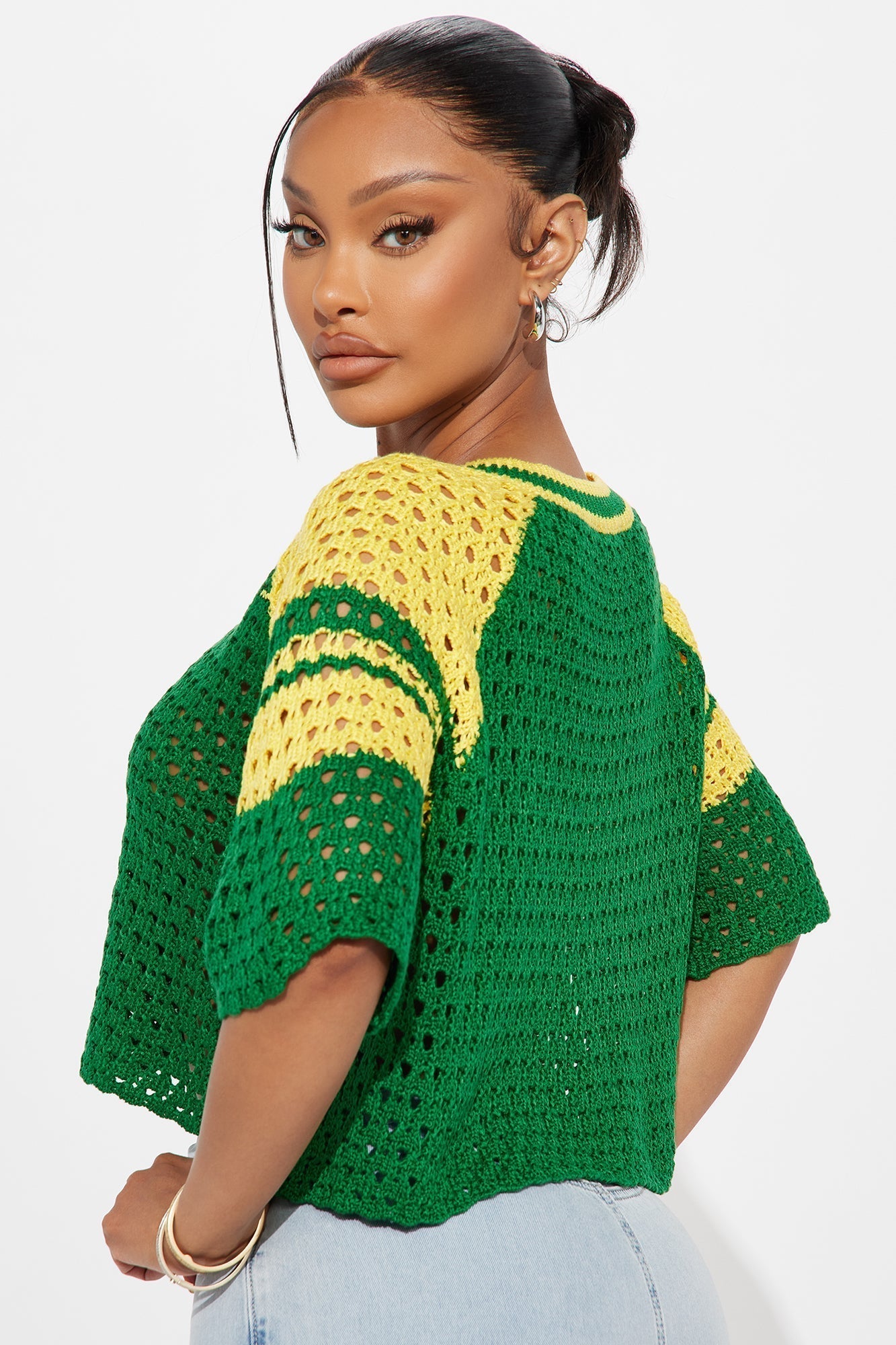 All Star Crochet Cropped Top - Green/combo